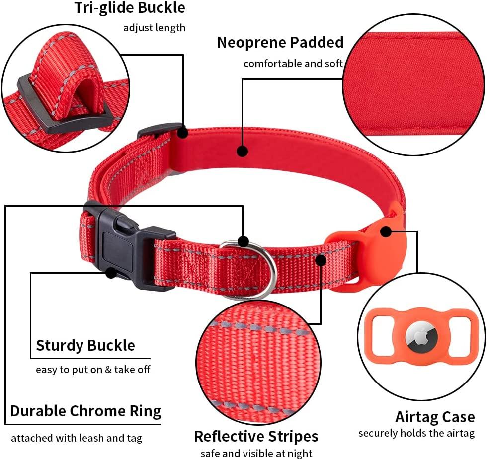 Reflective AirTag Dog Collar,Padded Apple Air Tag Dog Collar, Heavy Duty  Dog Collar with AirTag Holder Case, Adjustable Air Tag Accessories Pet  Collar