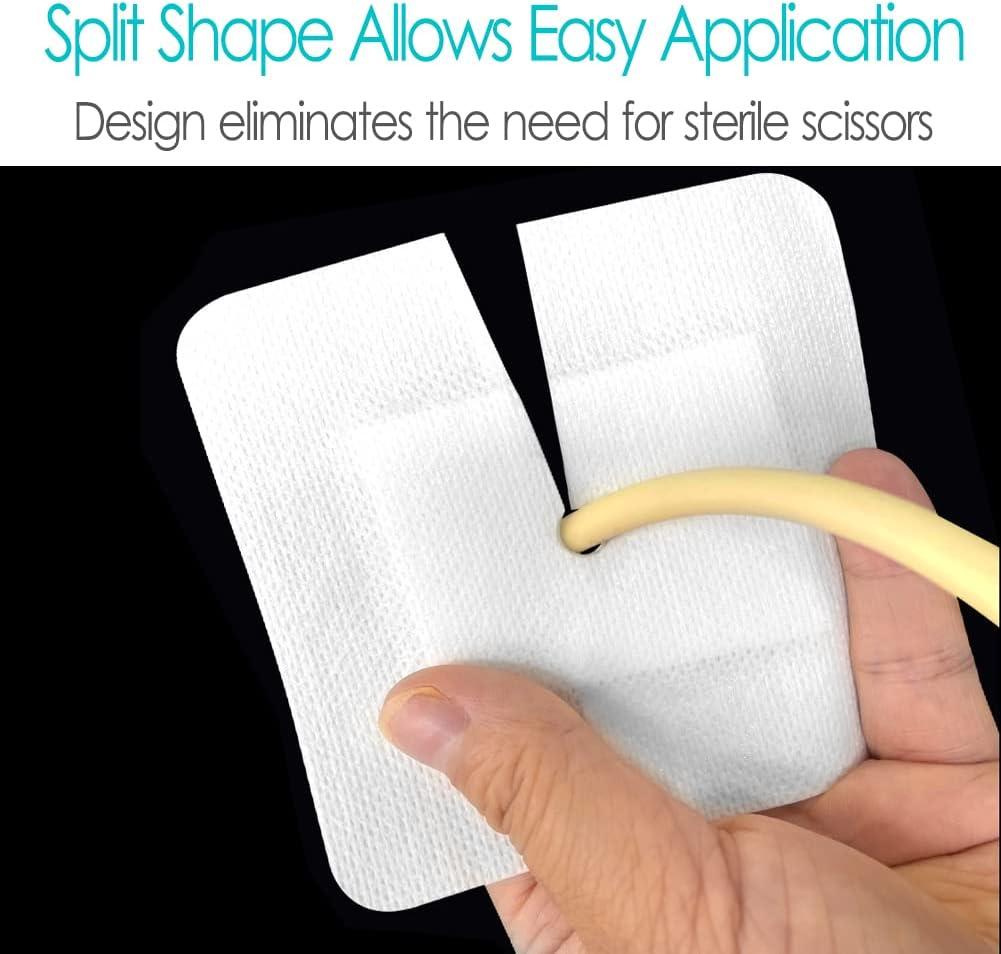 Split Drain Adhesive Bandage for Feeding Tube and PD Catheter 4x4