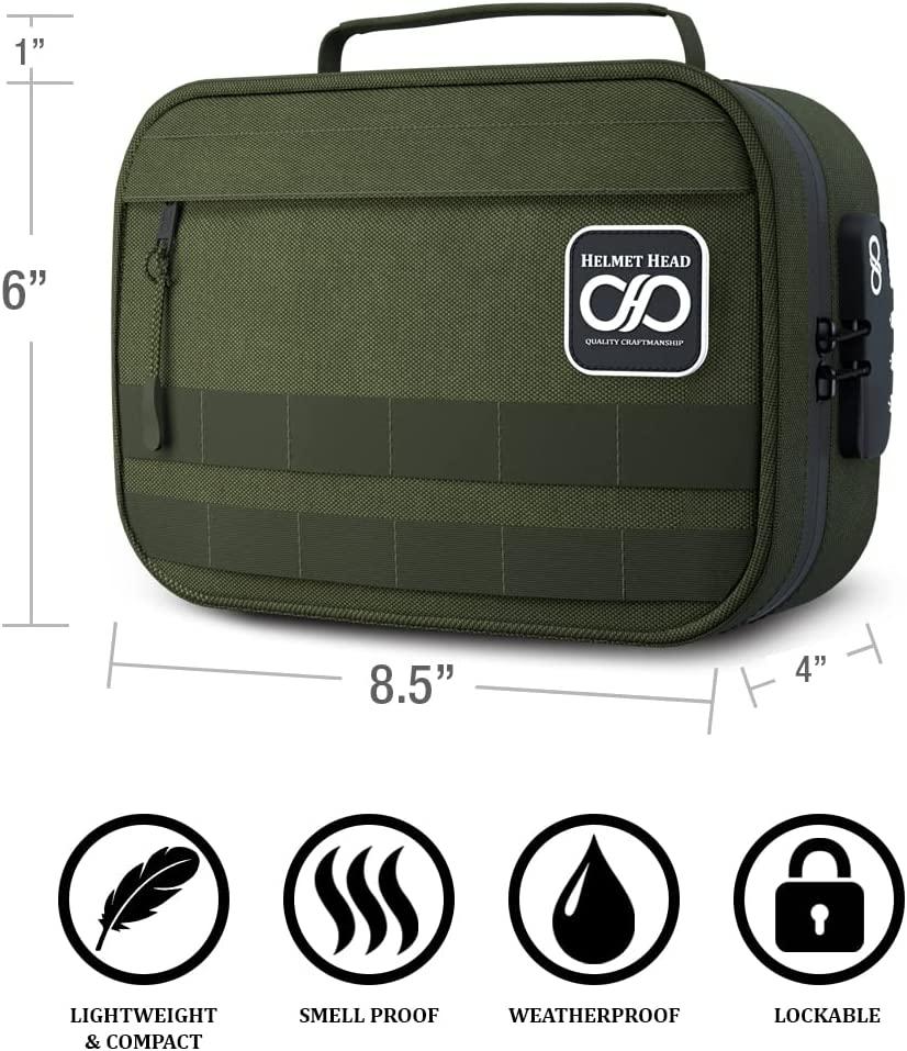HELMET HEAD Smell Proof Stash Box with Combo Lock + Grinder Card Durable Water Repellent Smell