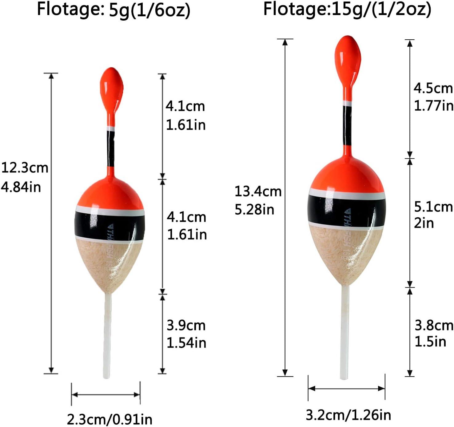 THKFISH Fishing Floats Bobbers Slide Floats Balsa Fishing Bobber Slip  Bobbers for Crappie Panfish Trout Bass (1/2oz 2x5.28) (1/6 1.6x4.8)  5Pcs Wood and Red 1/6 oz 1.6x4.8 - 5Pcs