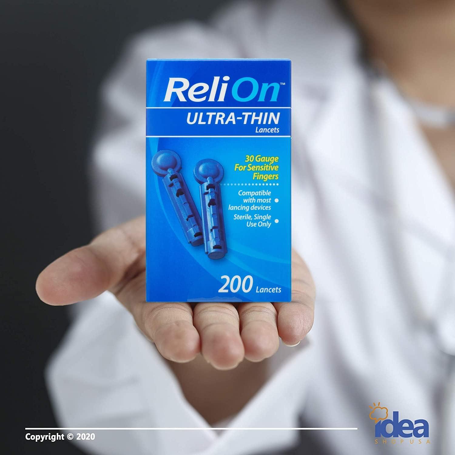 ReliOn UltraThin Lancets 30Gauge for Sensitive Fingers 200 Ct Bundle