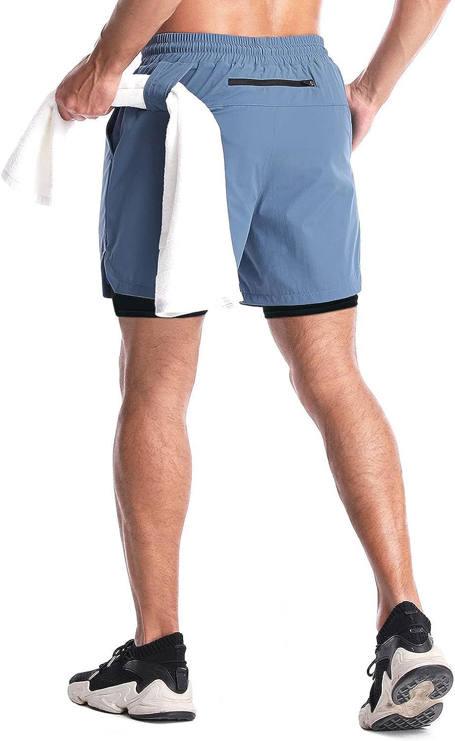 frueo 2 Pack 2 in 1 Heren Running Shorts Dry Fit Gym Shorts