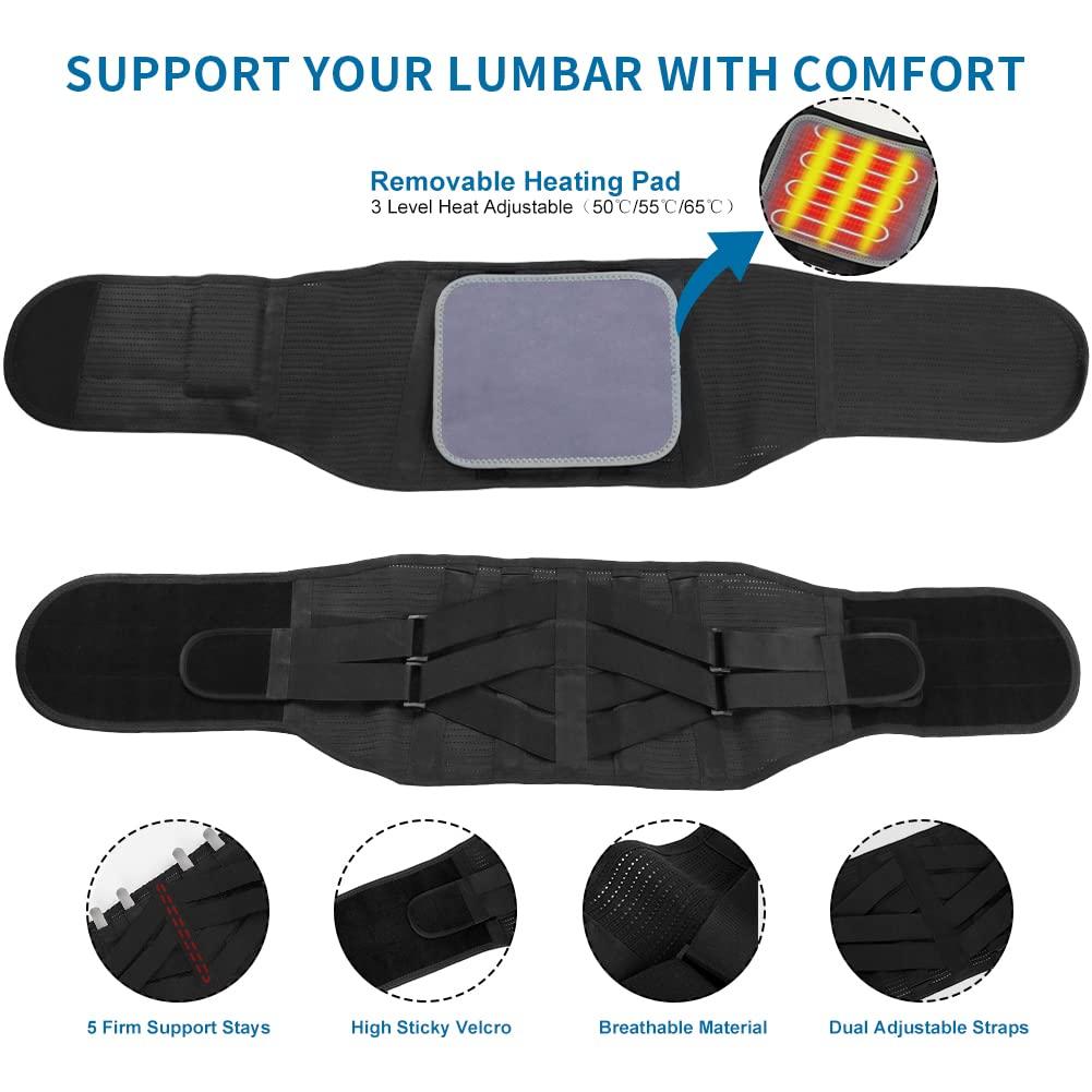 Heated Back Brace Wrap for Lower Back Pain Relief, Oramuon Compression