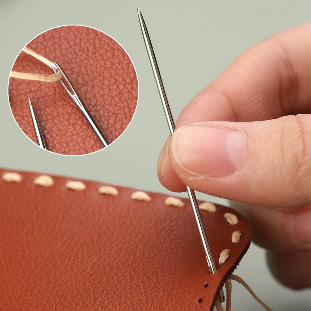 9 Pcs Heavy Duty Hand Sewing Needles Kit,Leather Sewing Needles with 5 Leather Hand Sewing Needle and 4 Curved Needle for Home Upholstery,Leather