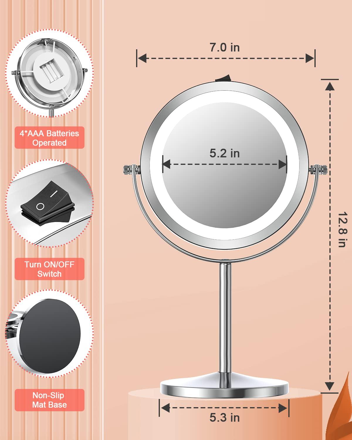 Benbilry 8inch Lighted Makeup Vanity Mirror with Color Dimmable Lights 1X/10X  Magnifying Rechargeable Double Sided Cosmetic Mirror 360° Swivel ドレッサー、鏡台