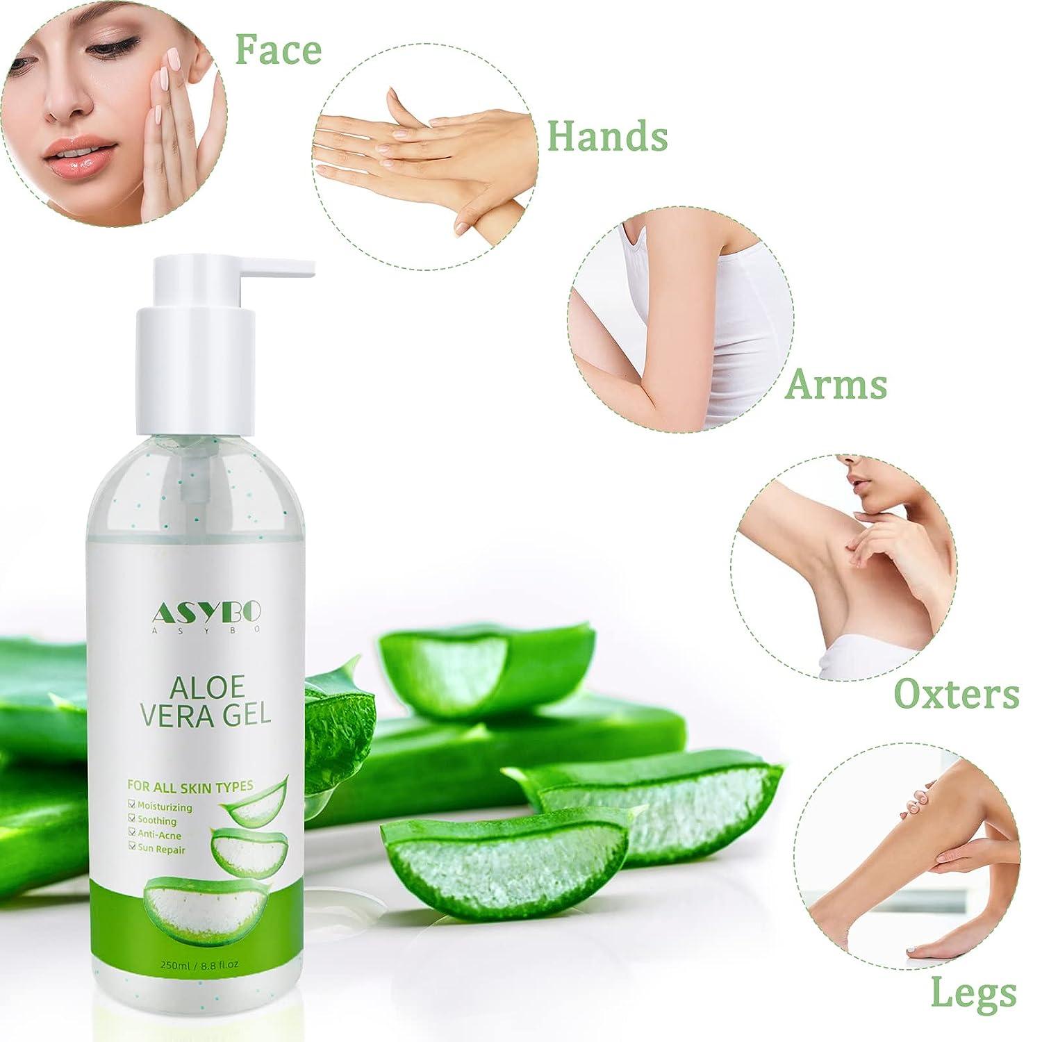 ASYBO Aloe Vera Gel 250ml - 100% Natural Pure Hydrating Moisturizer for Face,  Soothing and Moisturizing, After Sun Care, Reduce Acne, Repair Scars -  Ideal for All Skin Types | Buy Now