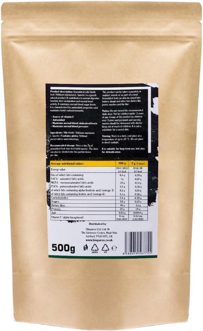Biopurus Milk Thistle Granulated Fruit Silymarin 500g Natural Liver