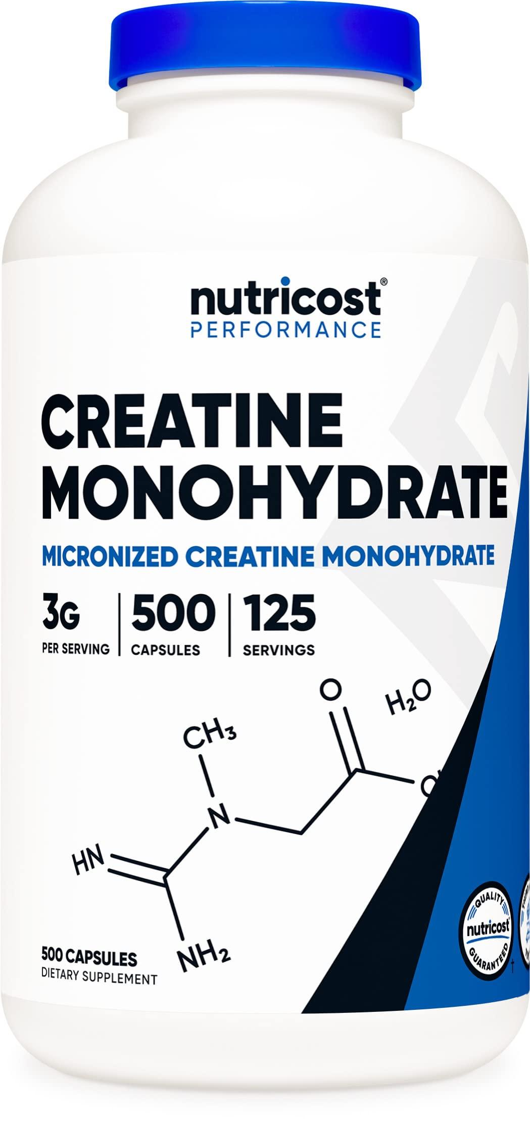 Nutricost Creatine Monohydrate 3,000mg 500 Capsules, 125 Servings