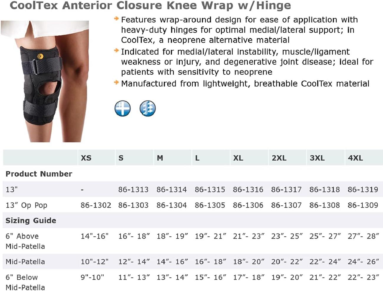 Corflex CoolTex Anterior Closure Wrap Around Hinged Knee BraceL Open