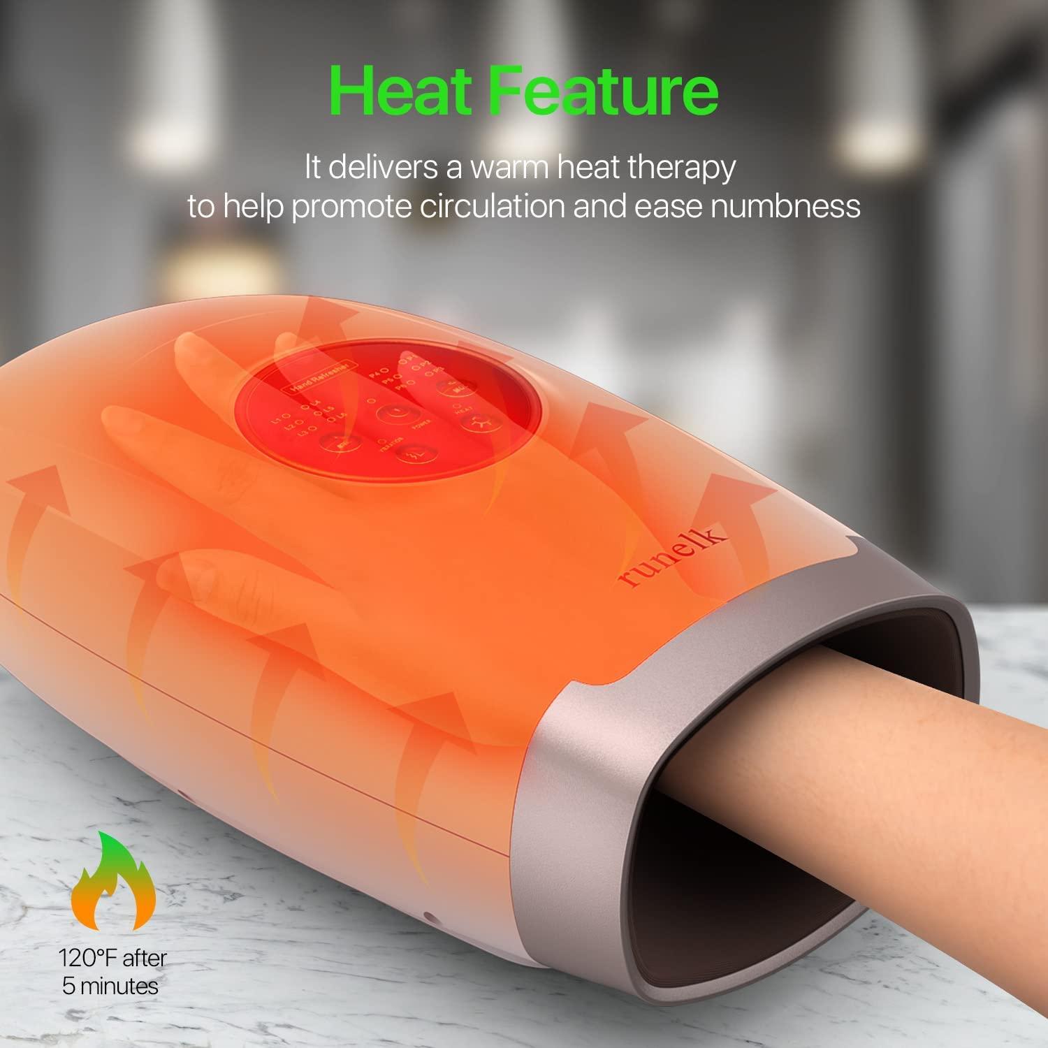 Runelk Cordless Hand Massager with Heat and Air Compression 6 Massage