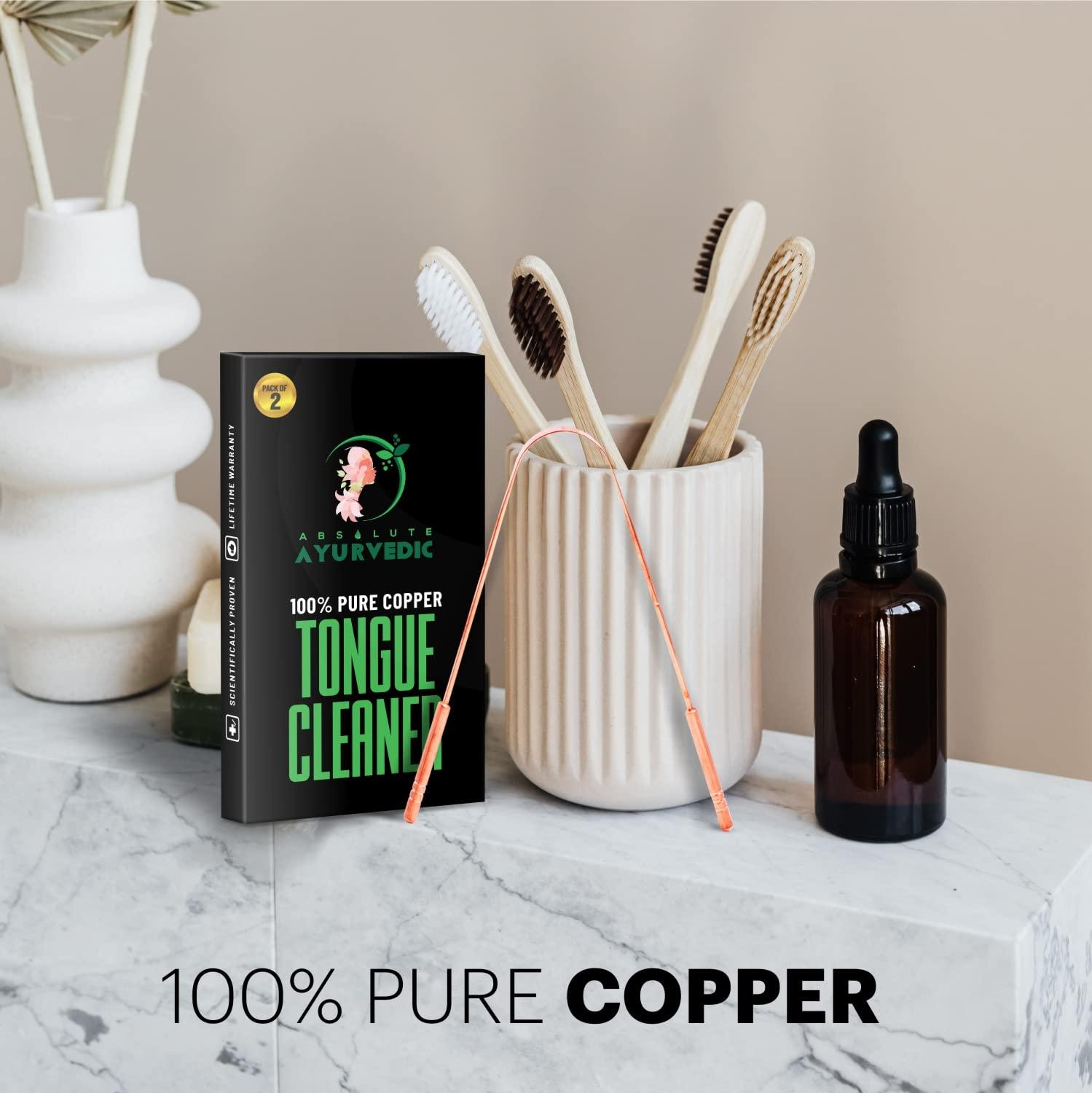 Absolute Ayurvedic Copper Tongue Scraper for Adults and Kids, 2 Pack