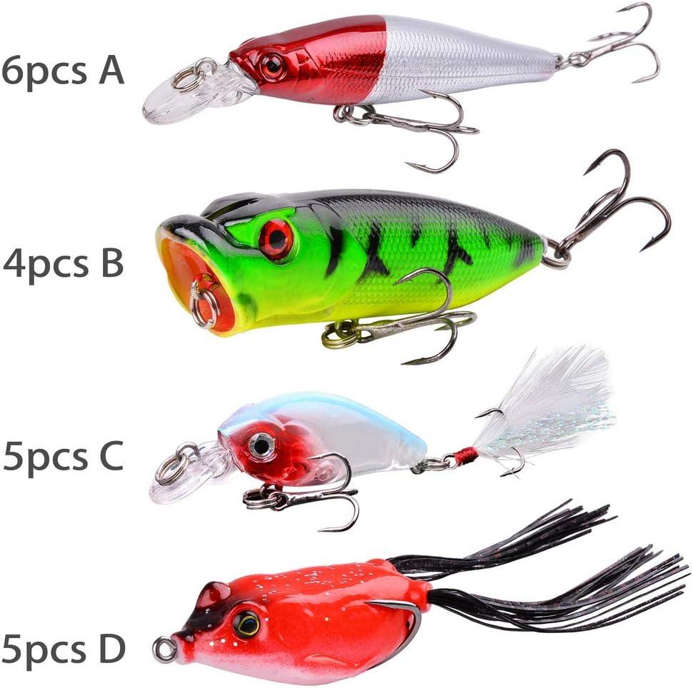 Aorace Fishing Lures Kit Mixed Including Minnow Popper Crank Baits with  Hooks for Saltwater Freshwater Trout Bass Salmon Fishing Item-A 20pcs
