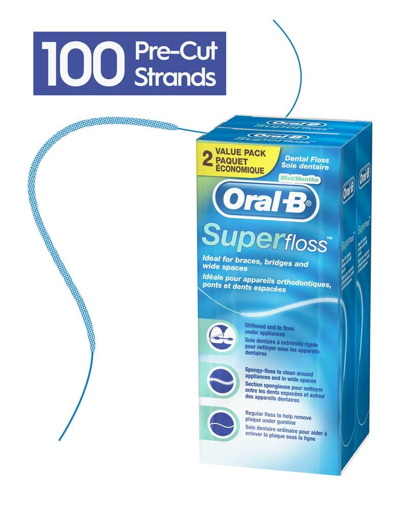 Oral-B Super Floss Pre-Cut Strands Mint 50 Count Pack of 2