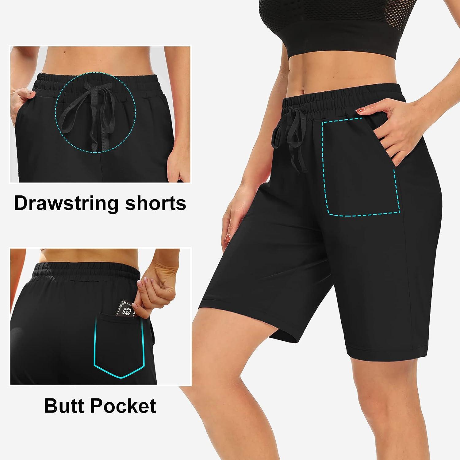 DIBAOLONG Womens Yoga Shorts Loose Comfy Drawstring Lounge Bermuda Shorts  with 3 Pockets