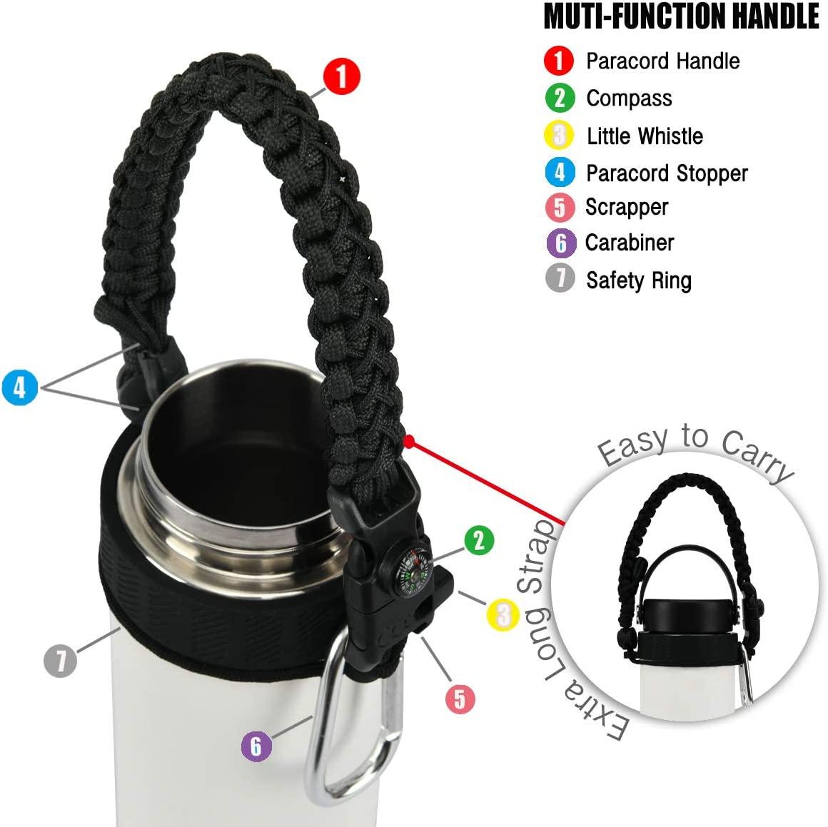 LX-SUNCX Paracord Handle for Hydro Flask 2.0 Wide Mouth Water Bottles(12 to 40oz),Survival Strap Carabiner Carrier Accessories,Plus A Nice