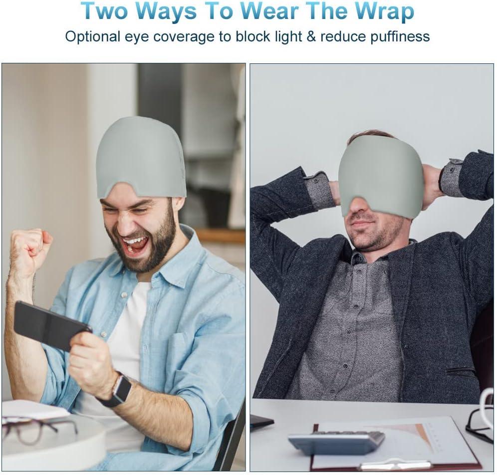 ACWOO Upgrade Migraine Relief Cap - Reusable Double-sided Gel Therapy Migraine And Headache Relief Cap Gel Ice Hot Head Wrap For Chronic Migraine Tension Headache Sinus Stress Puffy Eyes Upgraded Black