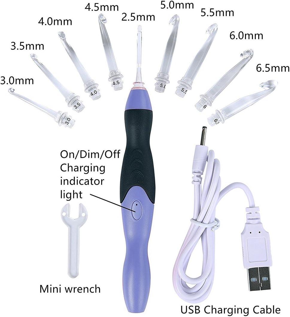 Lighted Crochet Hooks Set- Rechargeable Crochet Hook with Latest Case, 9 in  1 Interchangeable Heads Light Crochet Hooks with Accessories blue