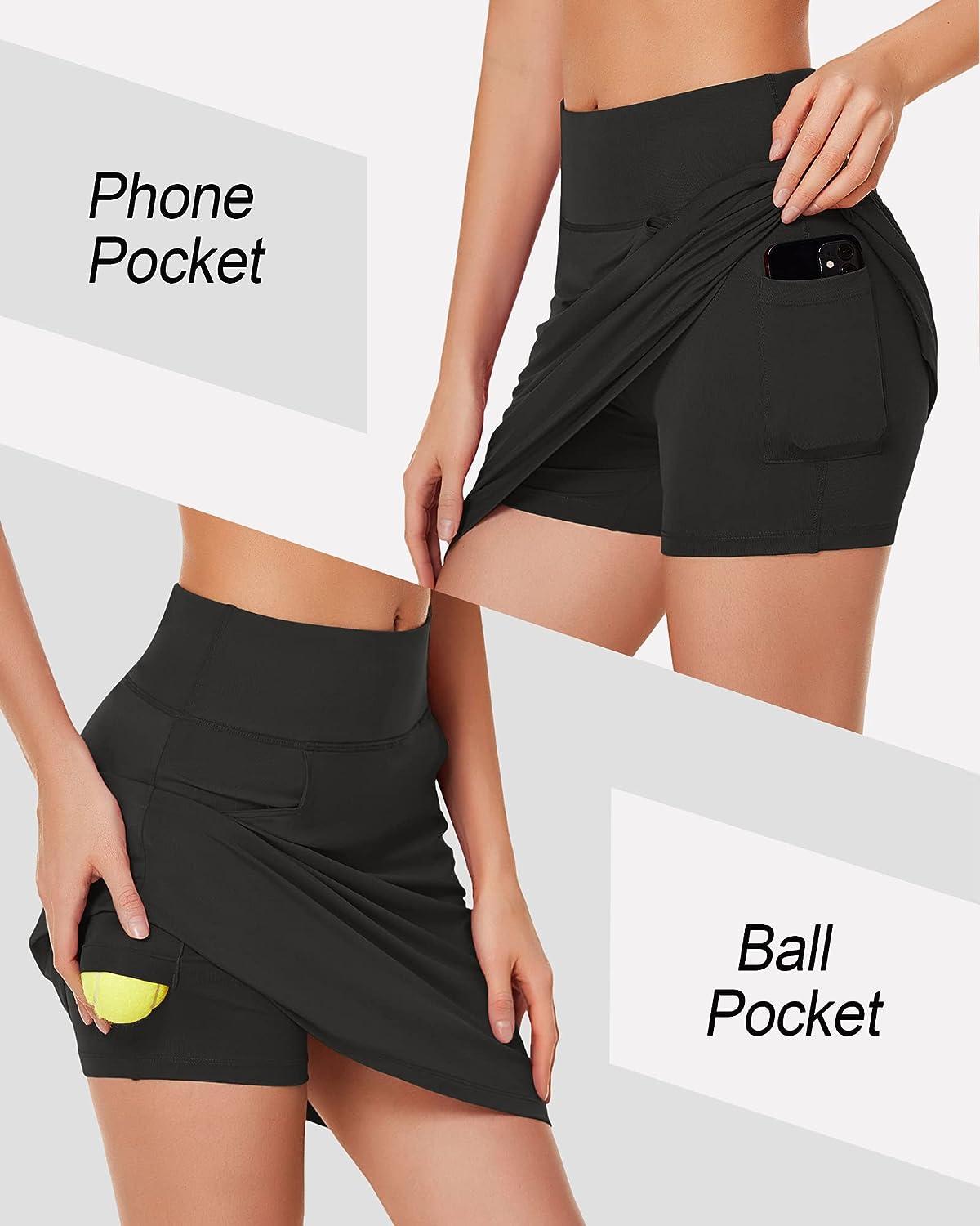 COOrun Women's Skorts Athletic Skirts with Pockets Knee Length Built-in  Shorts Casual Skirt for Golf Tennis Workout (XS-3XL) Short skorts skirts  Medium 1-black