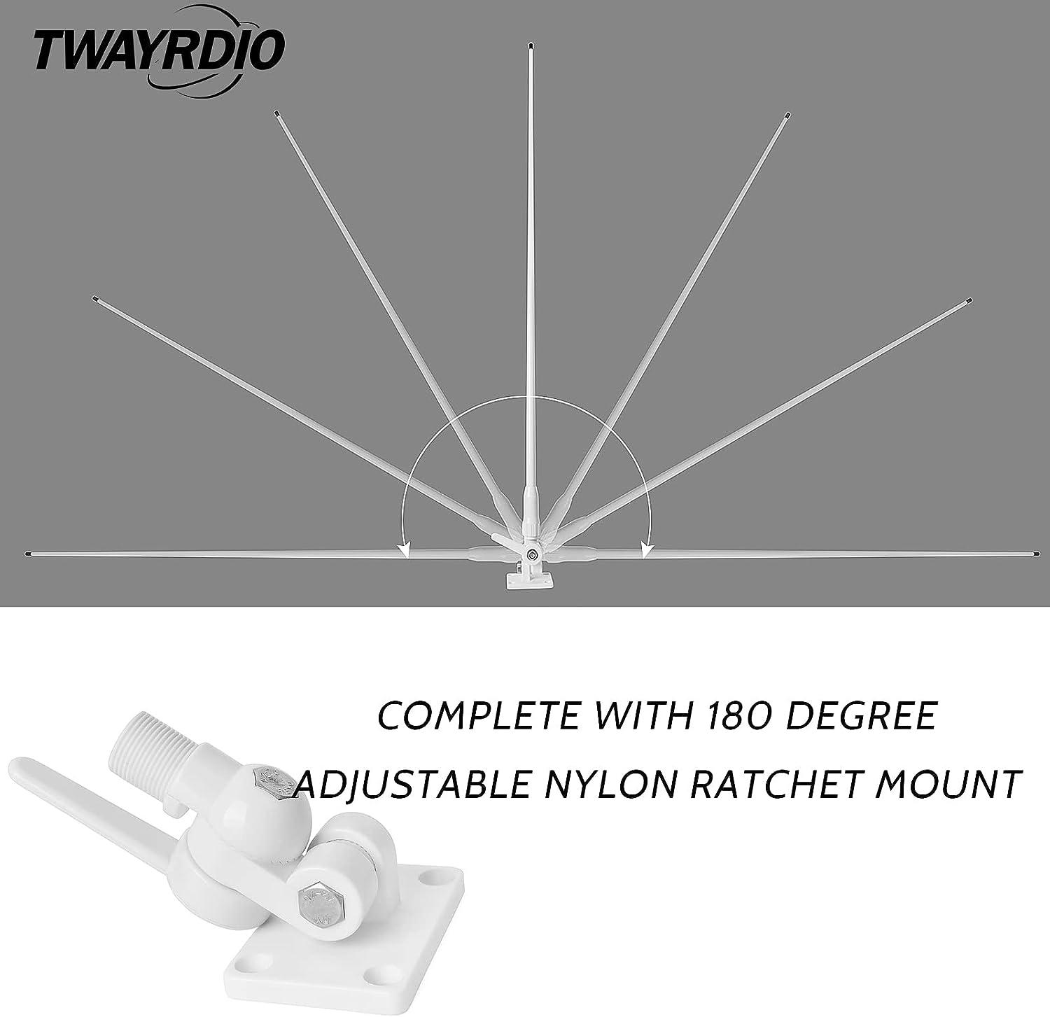 TWAYRDIO 43Inch VHF Marine Antenna 156163MHz White Fiberglass Boat