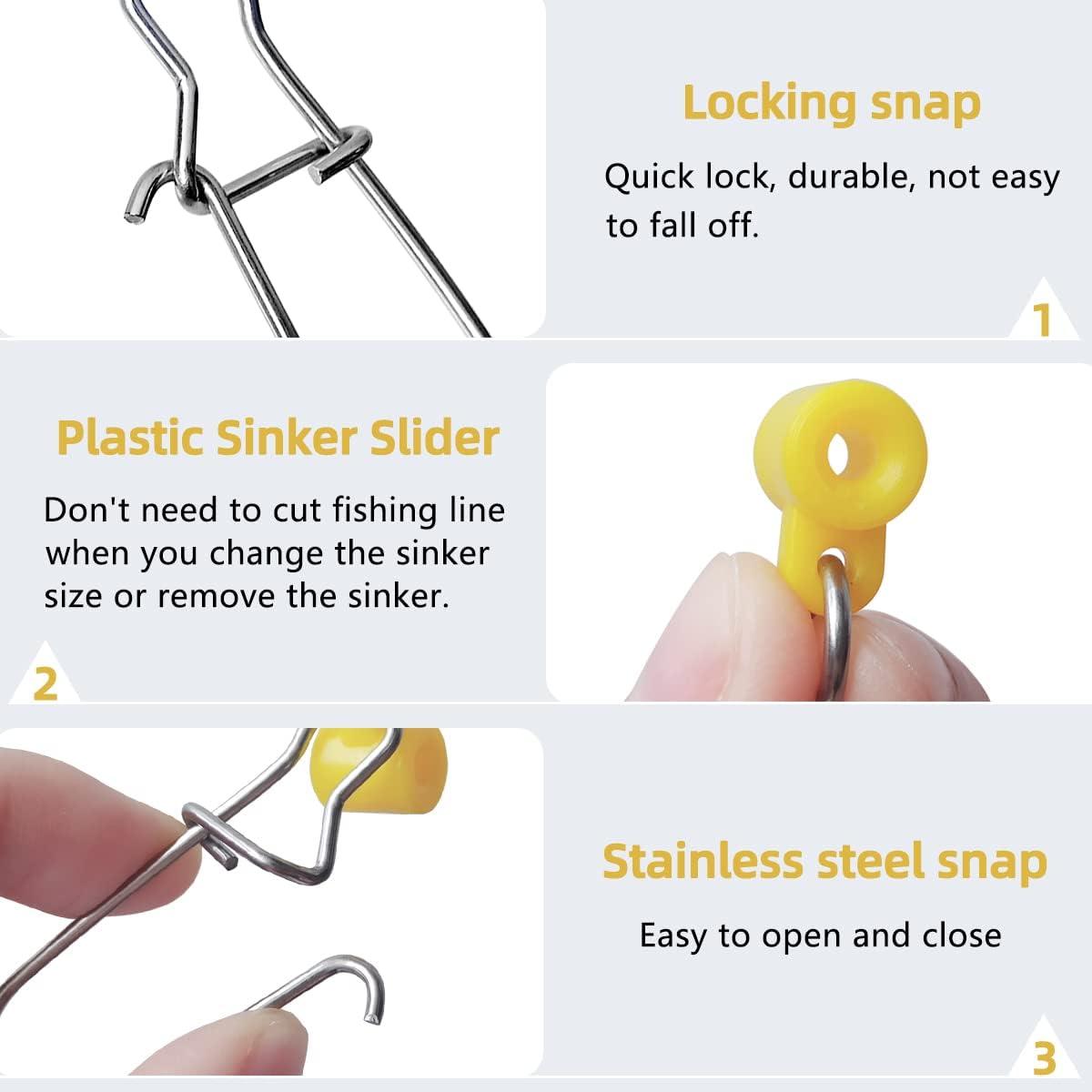 40Pcs Stainless Steel Fishing Line Sinker Slides Catfishing Rig with Duo  Lock Snaps Heavy Duty Sinker Slider Swivel Snap Kit for Fishing Tackle  Yellow