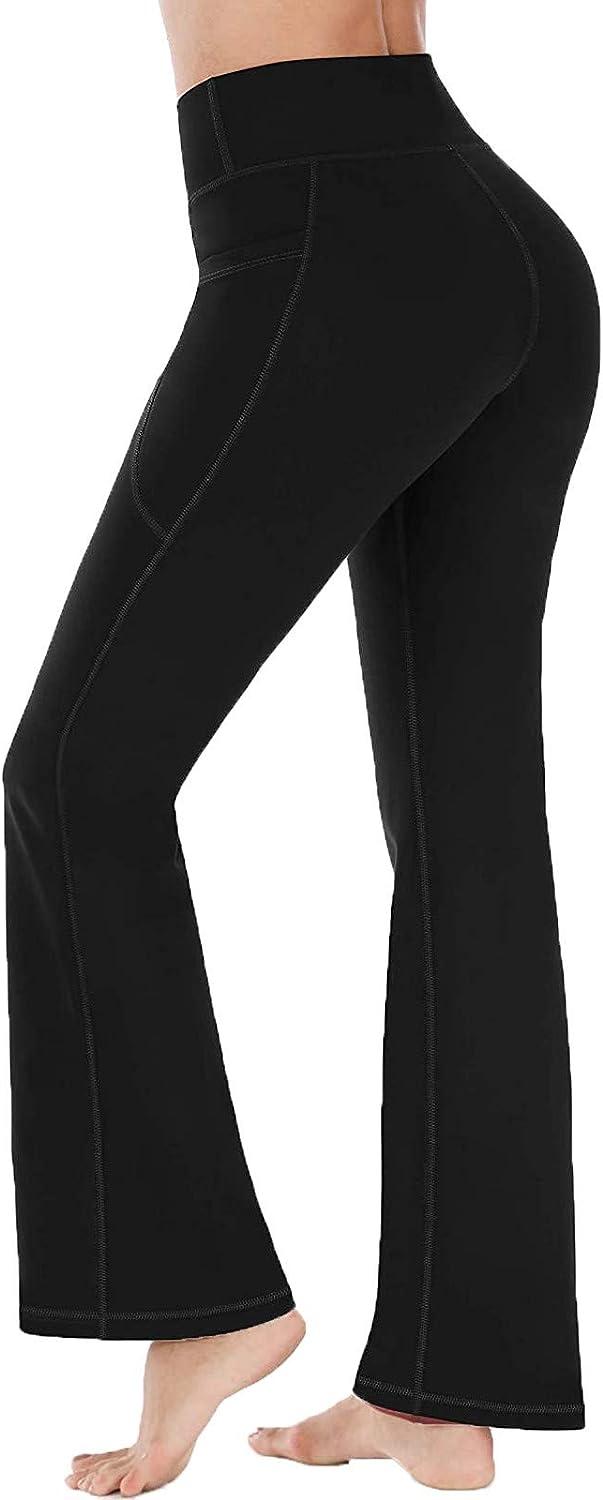 VEZAD Women's Boot-Cut Yoga Pants Tummy Control Workout Non See-Through Bootleg  Yoga Pants A-black Large