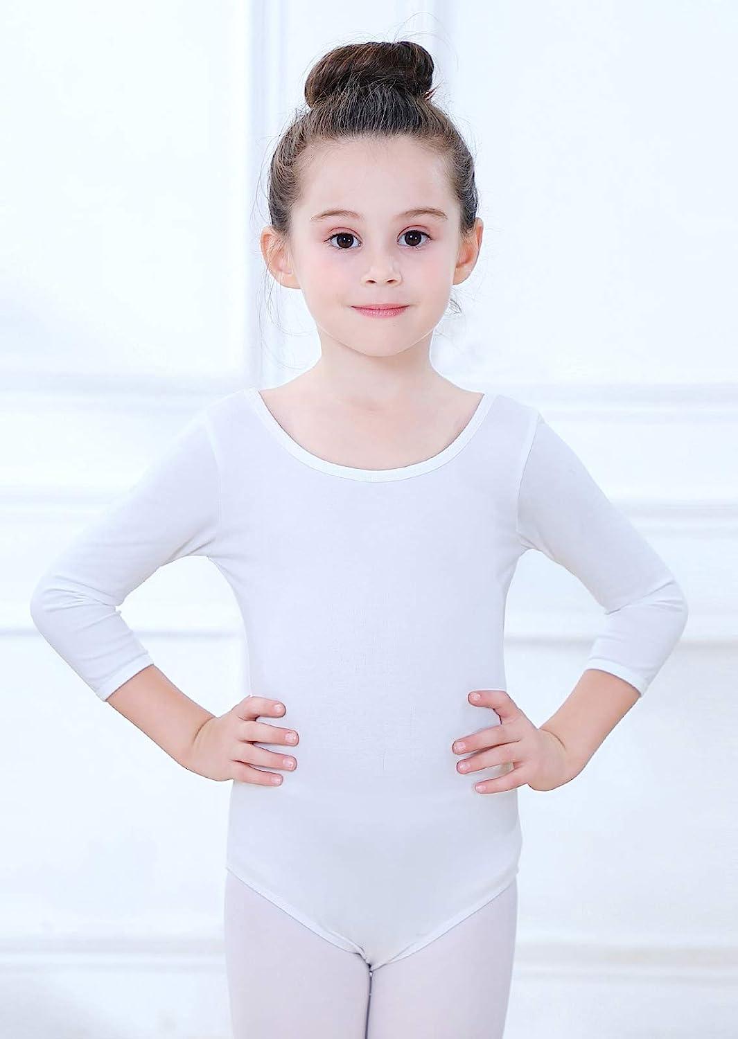 Soudittur Girls Long Sleeve Ballet Dance Leotard White Tag 110 Age 3 4 Height 41 43