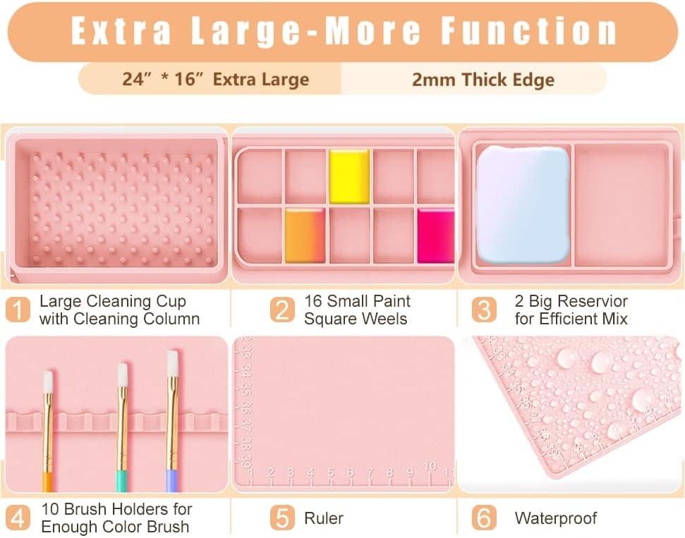 Silicone Craft Mat, 24x16 Large Silicone Mat for Resin Casting,Painting  Mat for Craft,Nonstick Silicone Sheet with Cleaning Cup & Paint Cup for