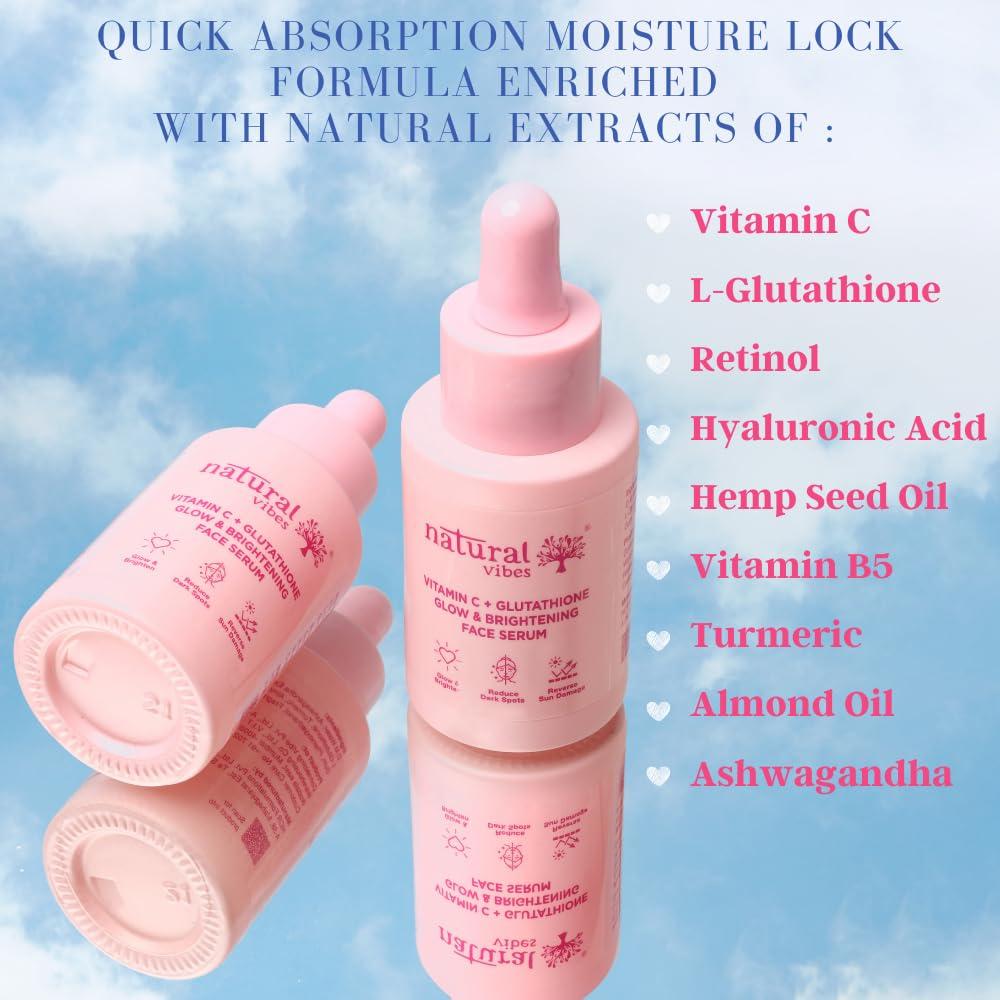 glutathione face serum Natural Vibes Vitamin C + Glutathione Radiance Serum | Clear Skin Face Serum  30ml - Shop Internationally | Buy Now with Express International Delivery