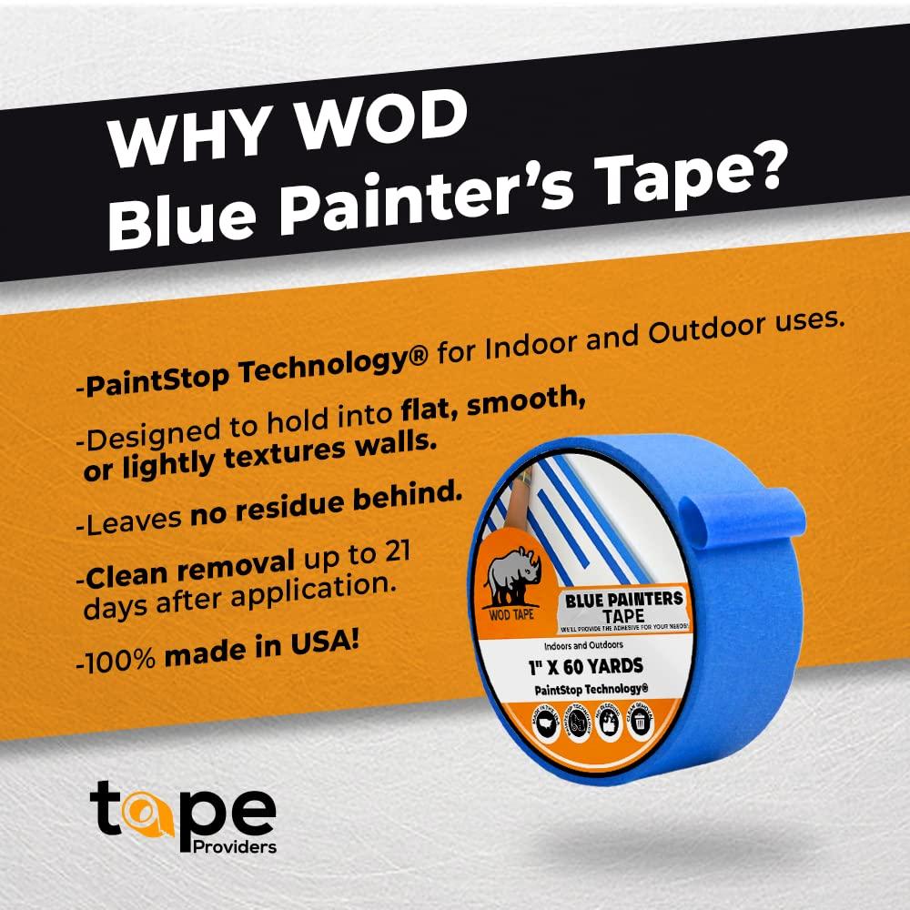 WOD PMT21B Blue Painter s Tape 2 inch x 60 yds. Thick & Wide Masking Tape for Safe Wall