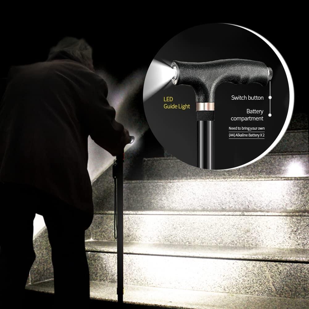 LED Light Walking Cane for Seniors Telescopic NonSlip Cane with 10
