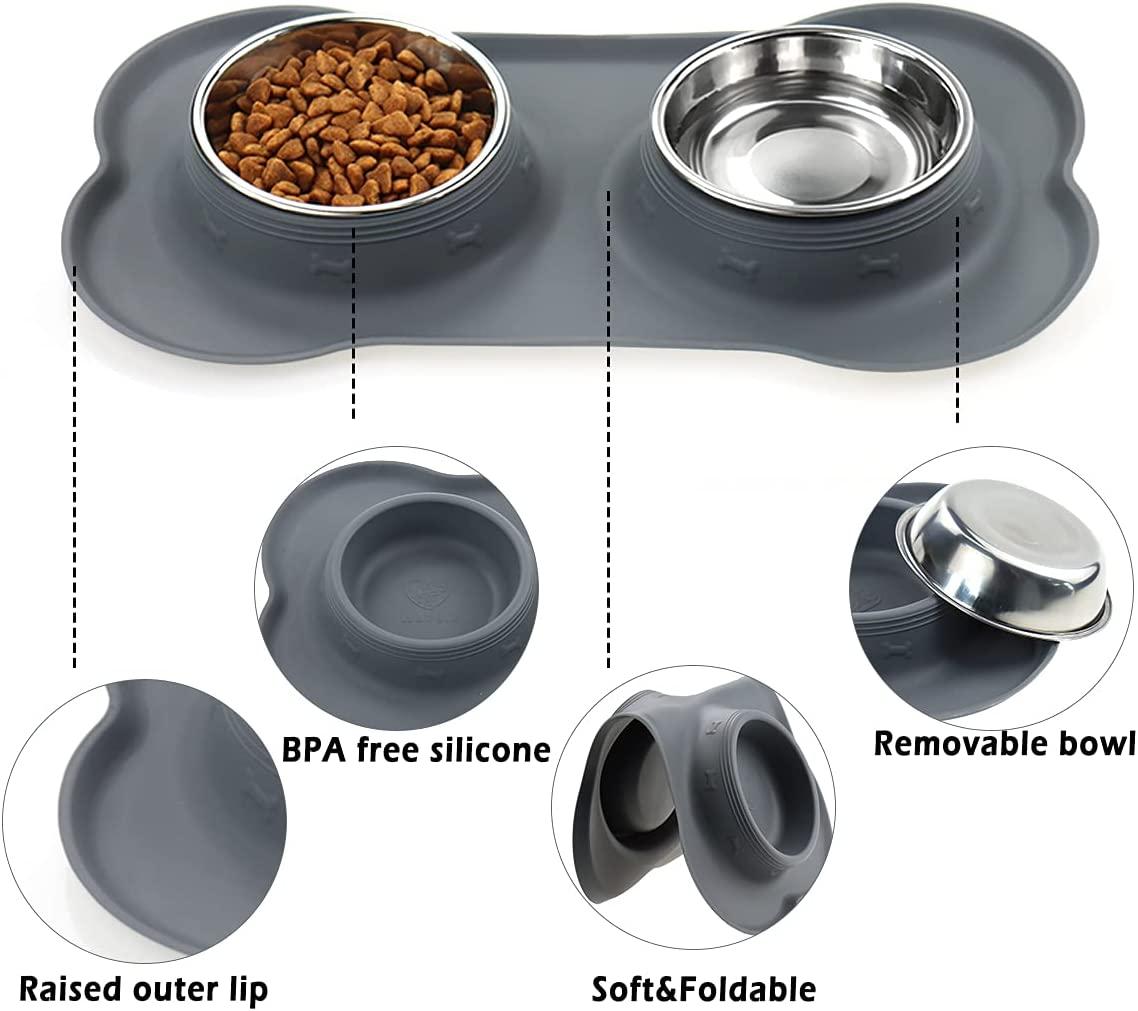 YUDANSI 2 Stainless Steel Dog Bowls, Dog Feeding Bowls, Dog Plate Bowls  with Rubber Base, Small and Medium Pet Feeder Bowls and Water Bowls  (M-19.6oz)