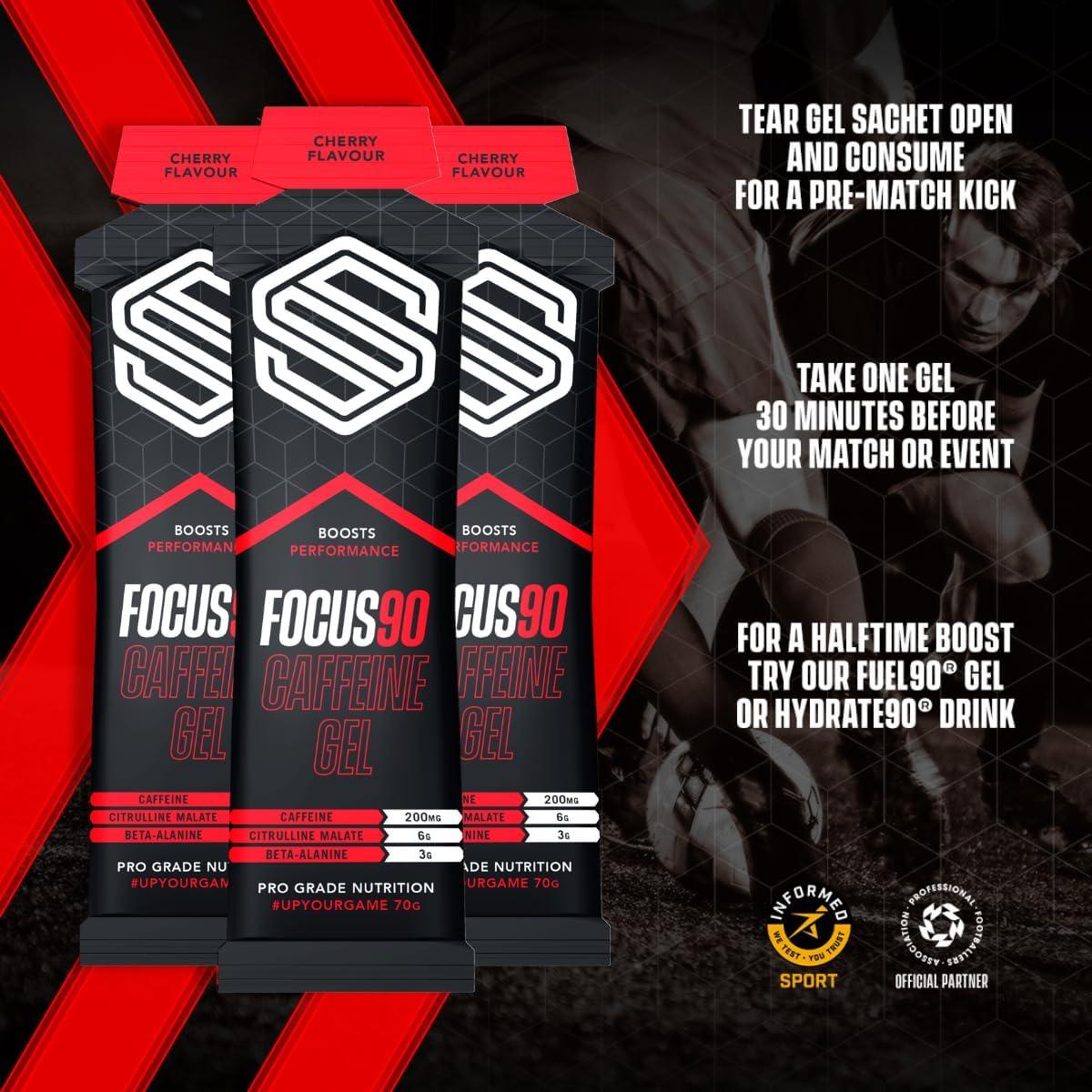 Focus90 Cherry Caffeine Energy Gels (12 X 70g) - Soccer Supplement | 200mg Caffeine | Quick Release Pre-Workout Gel | Informed Sport Tested | Buy Now With Express International Delivery