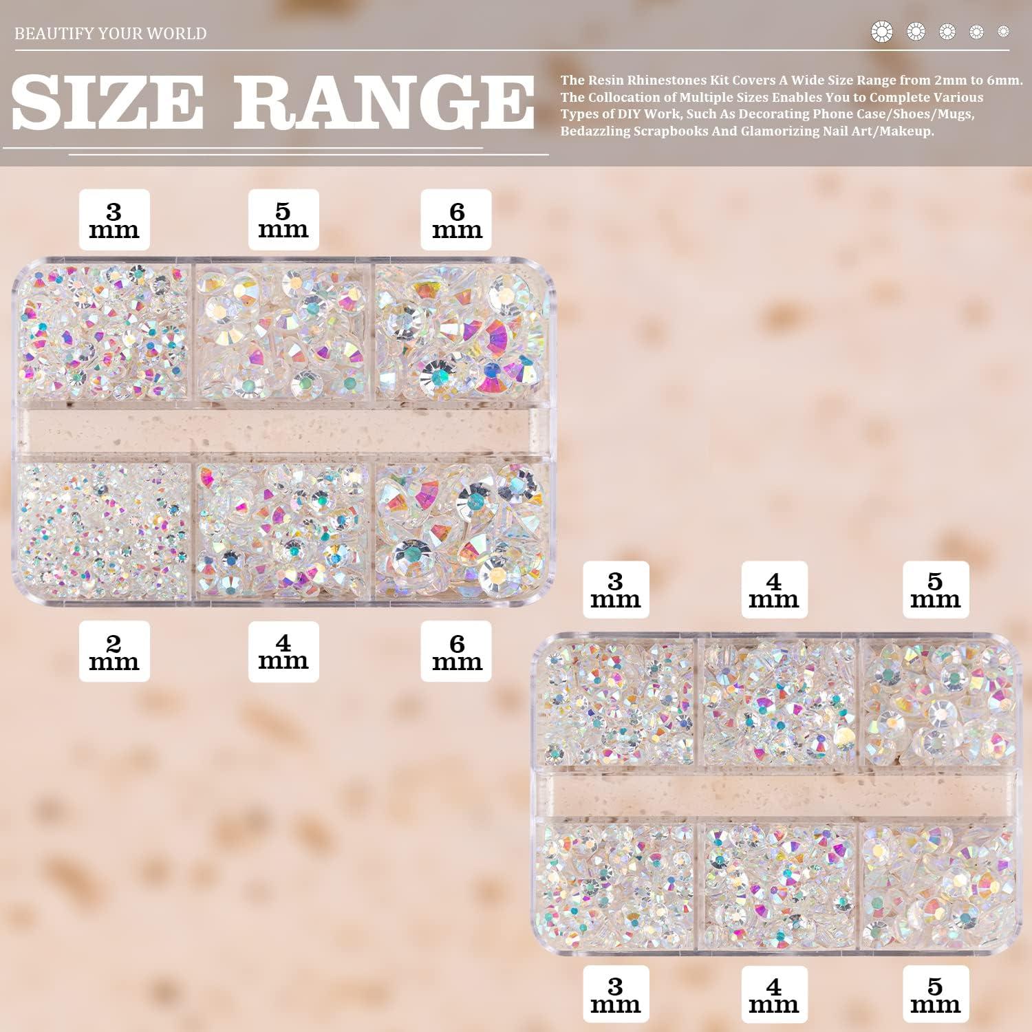 Resin Rhinestones Kits 2 Boxes Transparent AB 2/3/4/5/6mm Flatback Nail Art  Jelly Rhinestones Bedazzling Non Hotfix Crystal Gems for DIY Crafts Mugs  Bottles Tumblers Clothes Face Makeup Manicure A04 Transparent AB-2 Box