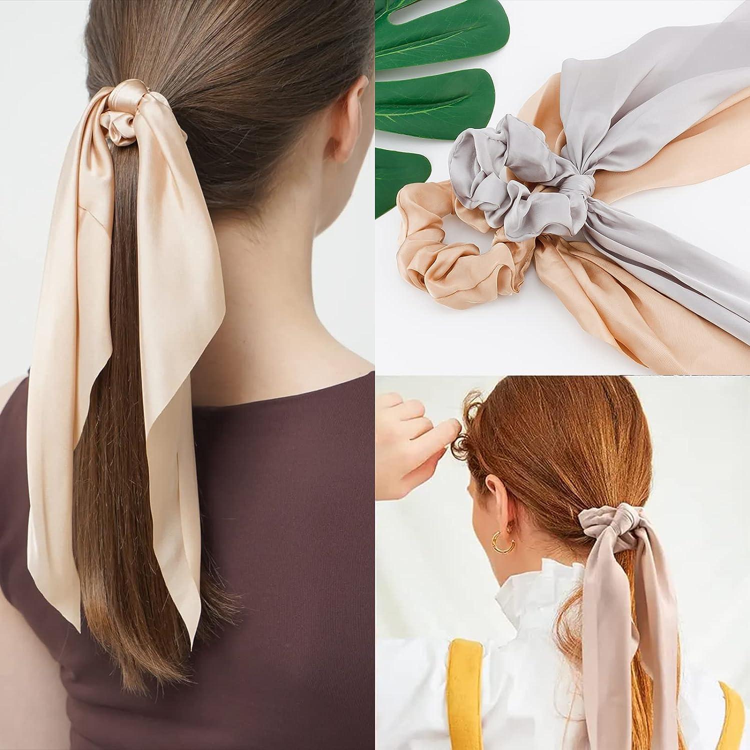 Satin Hair Scarf Scrunchies with Ribbon Tails Elastic Hair