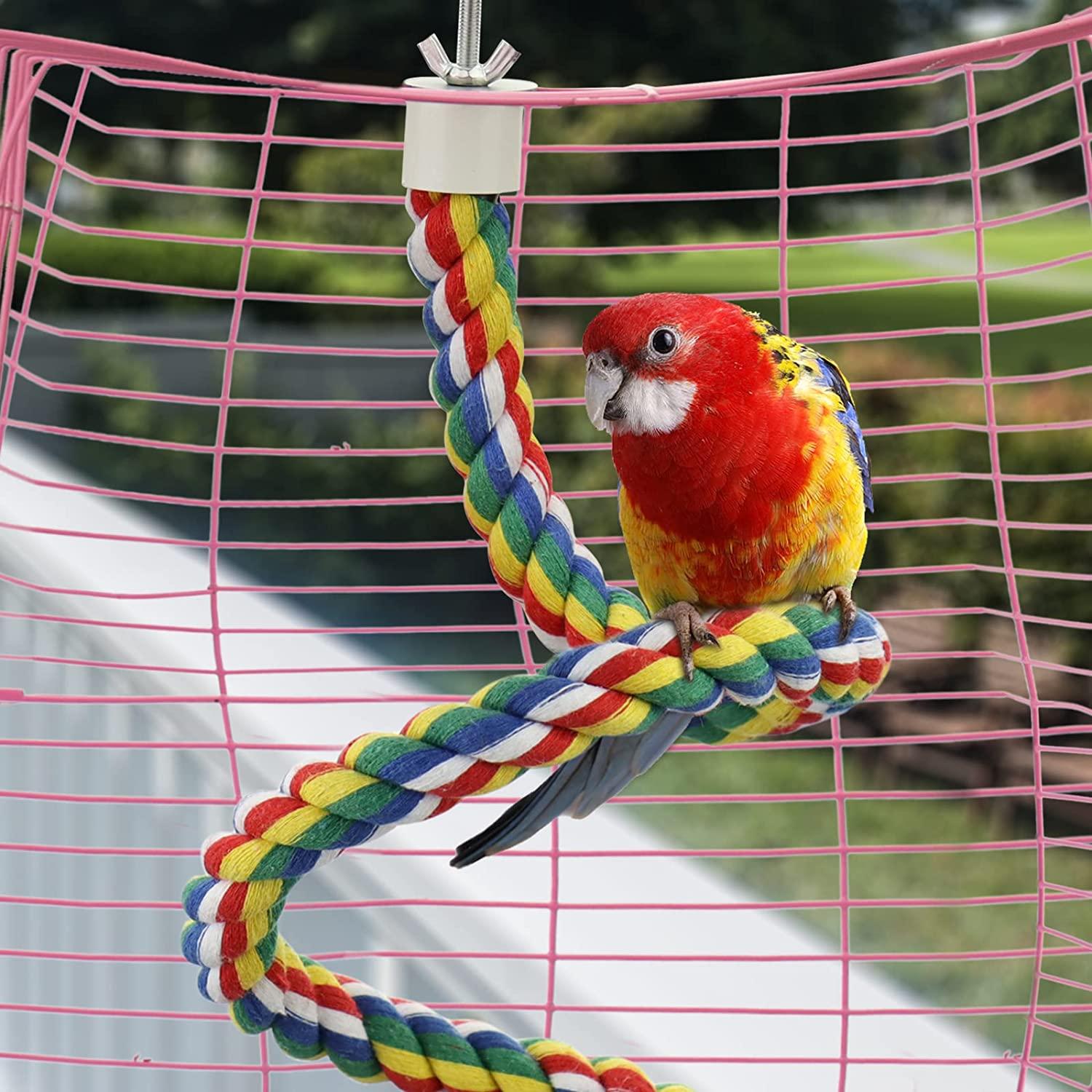 Bird Rope Perch for Parrots, Cockatiels, Parakeets, Budgie Cages Comfy  Birds Colorful Rope Perches Toy 41inch metal nut