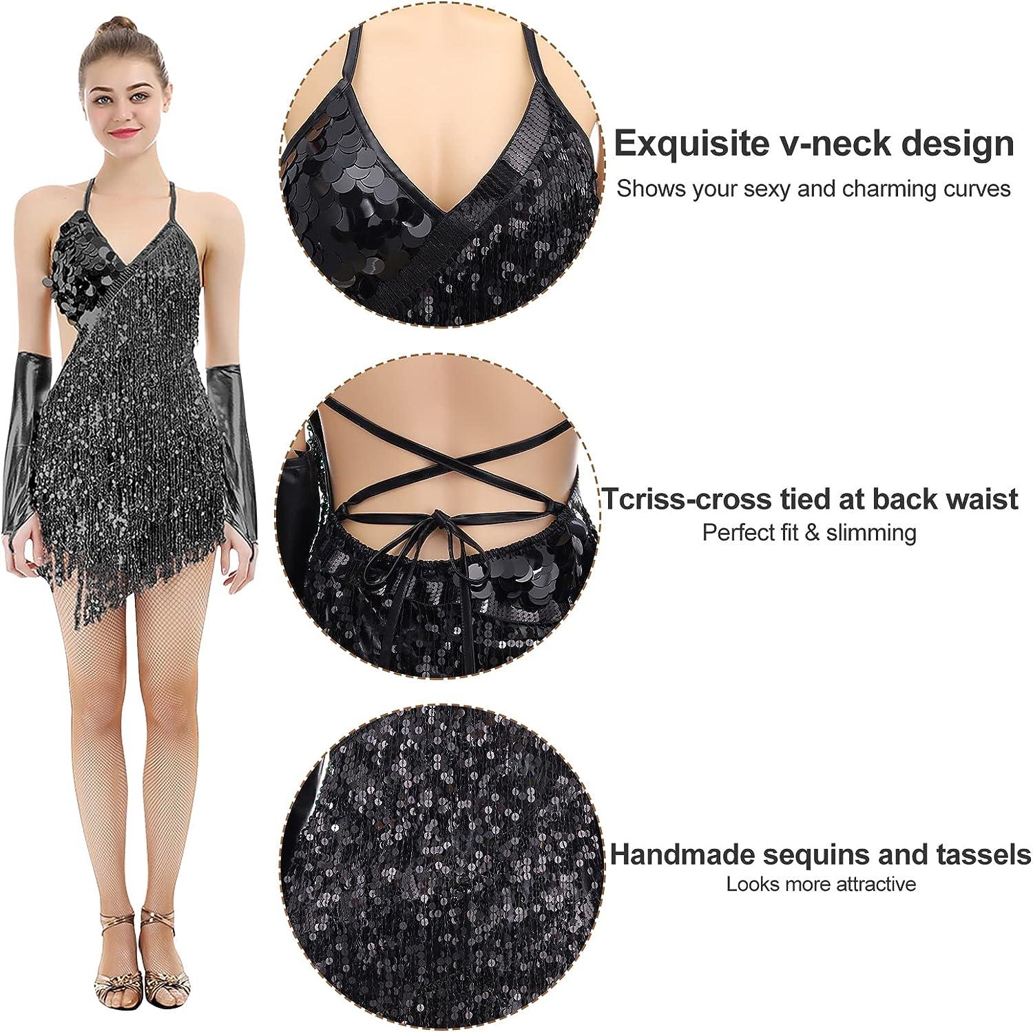 iMucci Black Latin Dance Dress with Paillette Tassel - Women's Samba Costumes  Ballroom Dresses | Buy Now with Express International Delivery | GoSupps.com