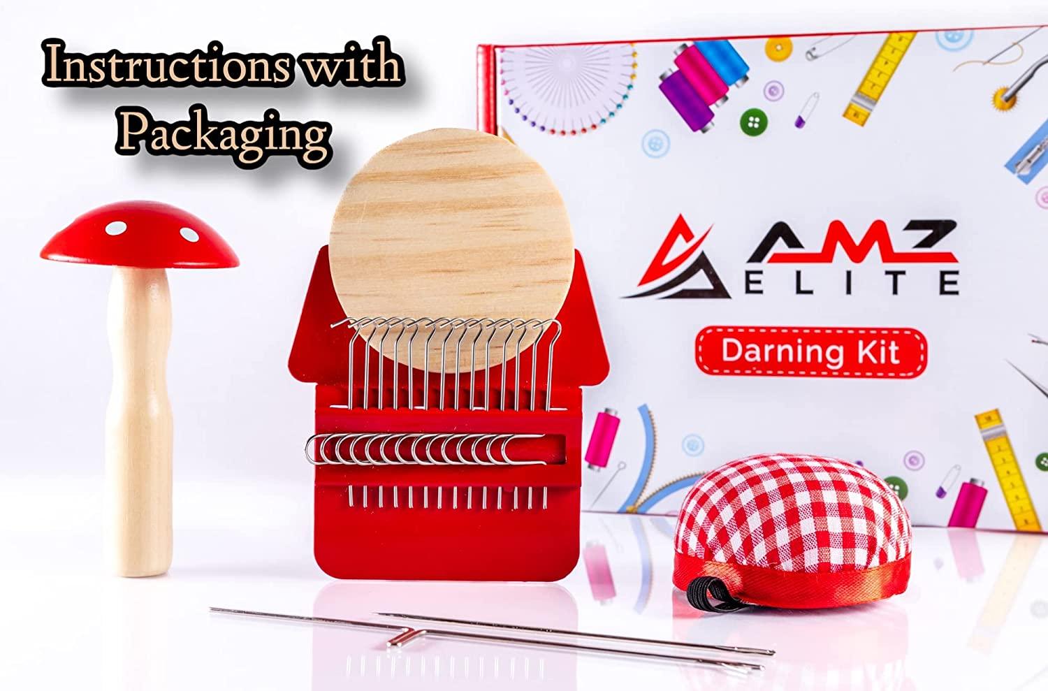 Darning Tool Kit Wooden - DIY 14-Hook Small Weave Loom Mushroom