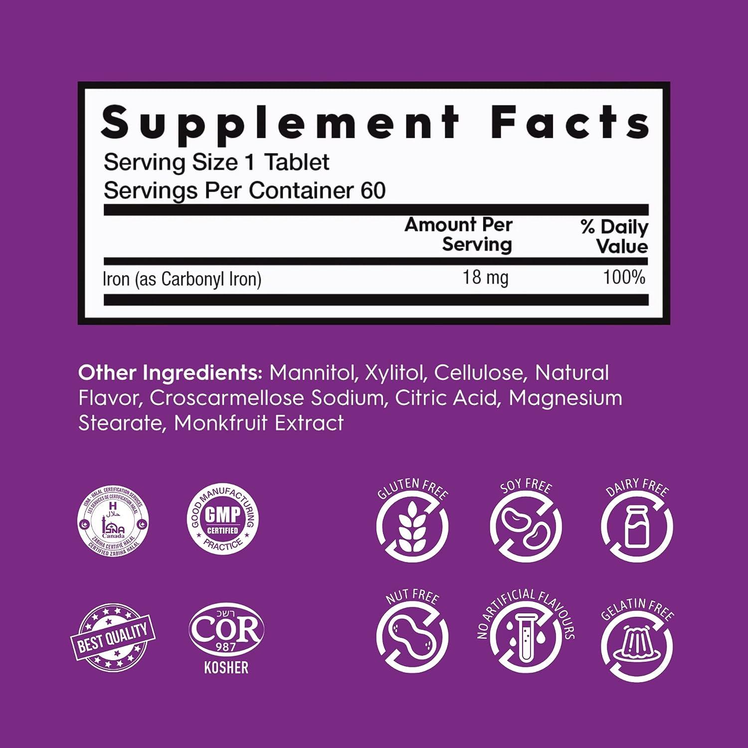Nutrameltz Carbonyl Iron Supplement 18 mg Improves Energy Enhances Focus Boosts RBC & Immunity
