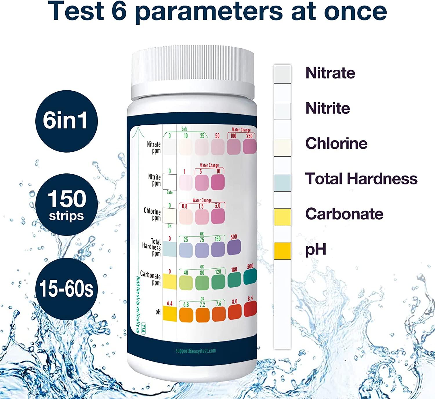 EASYTEST Aquarium Test Strips, Fish Tank Test Kit for 6 in 1 Freshwater