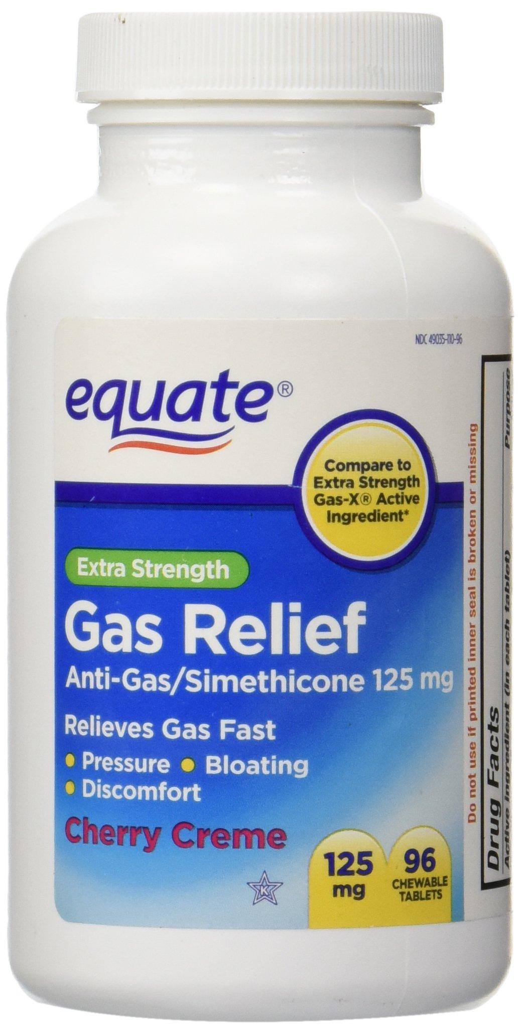Extra Strength Gas Relief Simethicone 125mg 96 Chewable Tablets Cherry