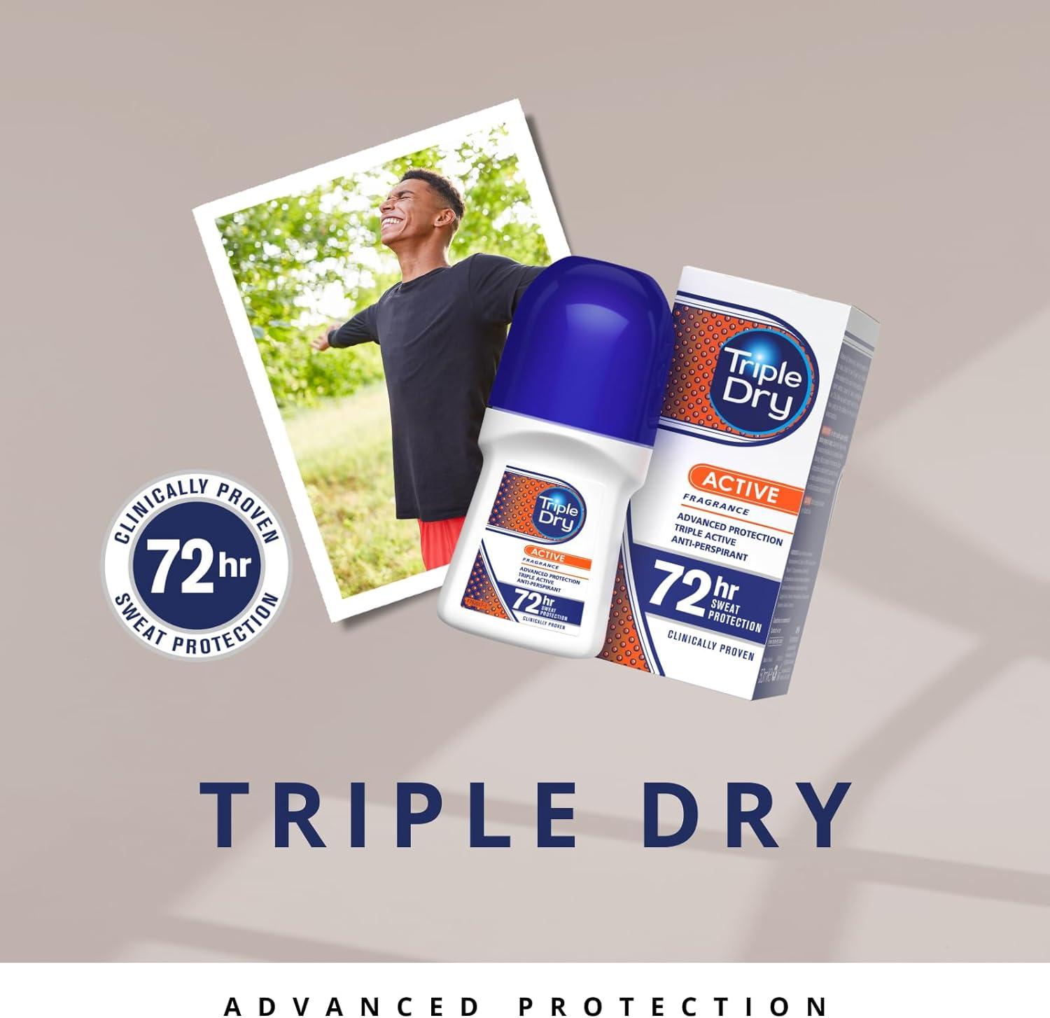 Triple Dry Men Active Fragrance AntiPerspirant Roll On 50ml 72