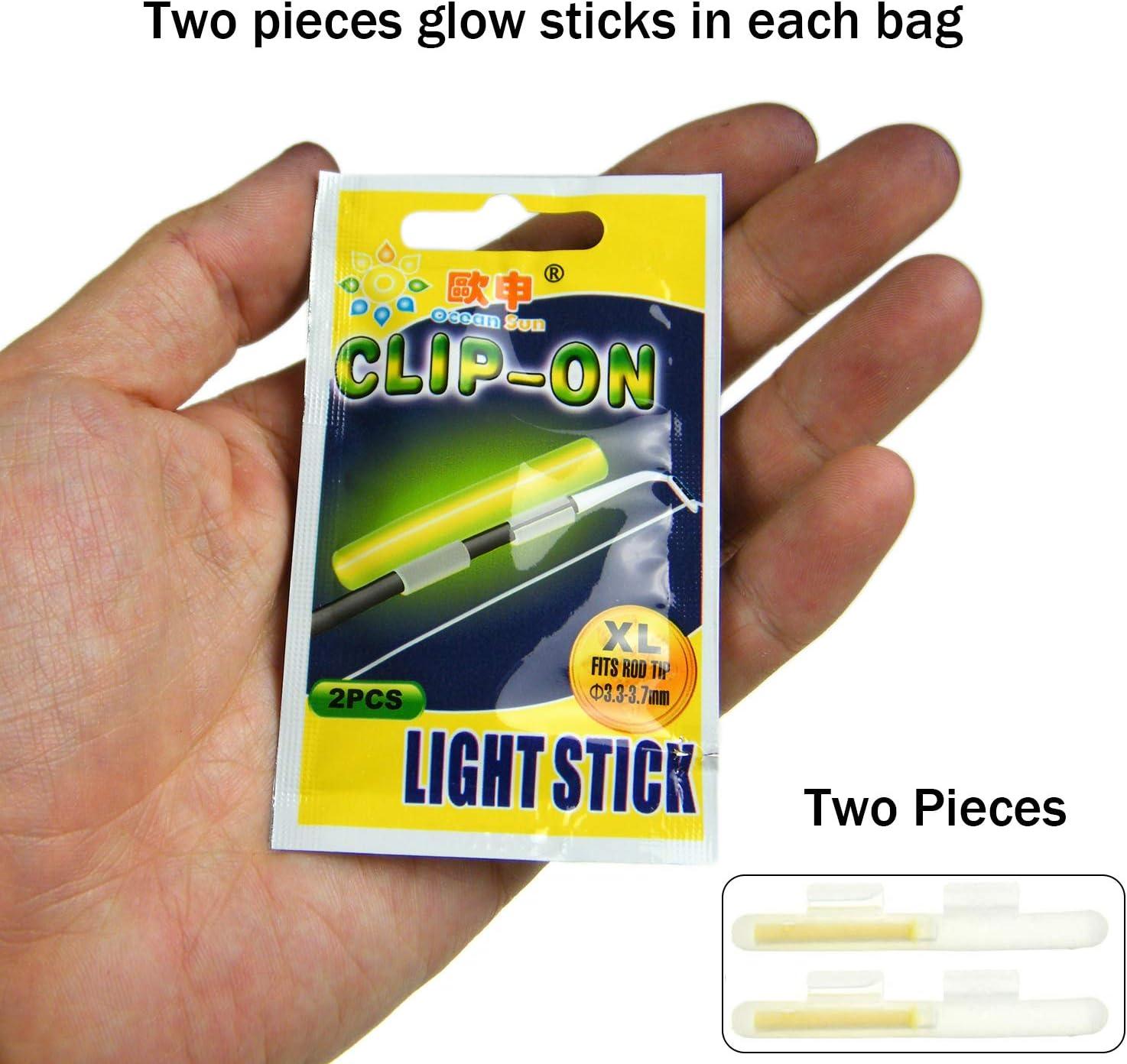 QualyQualy Clip-On Fishing Glow Sticks for Pole, Fishing Rod Tip Light #M  #L #XL Glow Sticks for Night Fishing 50 Packs(100 Sticks)/Box XL  3.3-3.7mm-50 Packs(100 sticks)