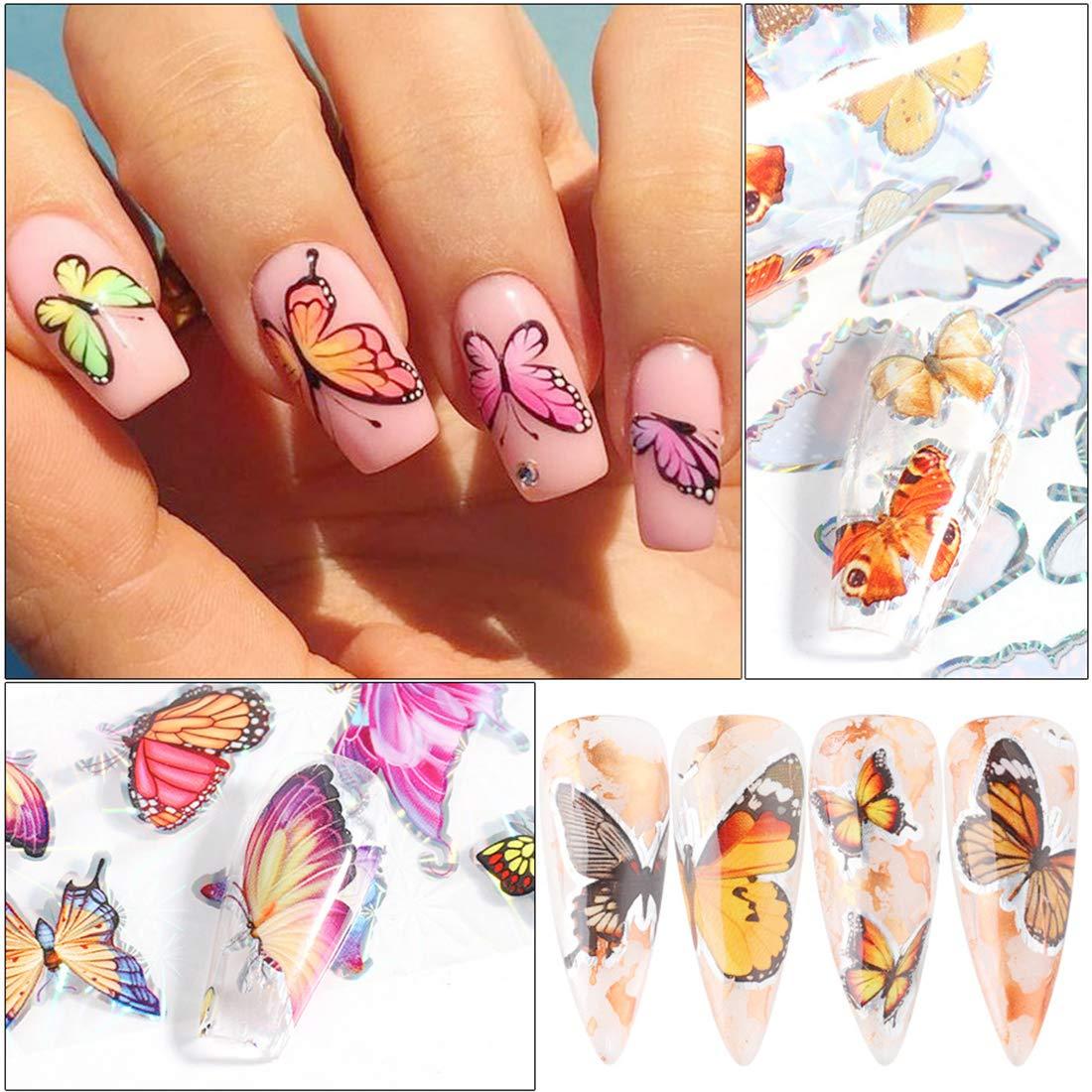 Holographic Butterfly Nail Art Foils 3D Flakes Nail Stickers Foil Glue  Transfer Nail Foils for Nail Art Laser Colors Nail Supplies Bronzing  Gradient Polish Manicure Tips for Women Kids(10 Pcs)