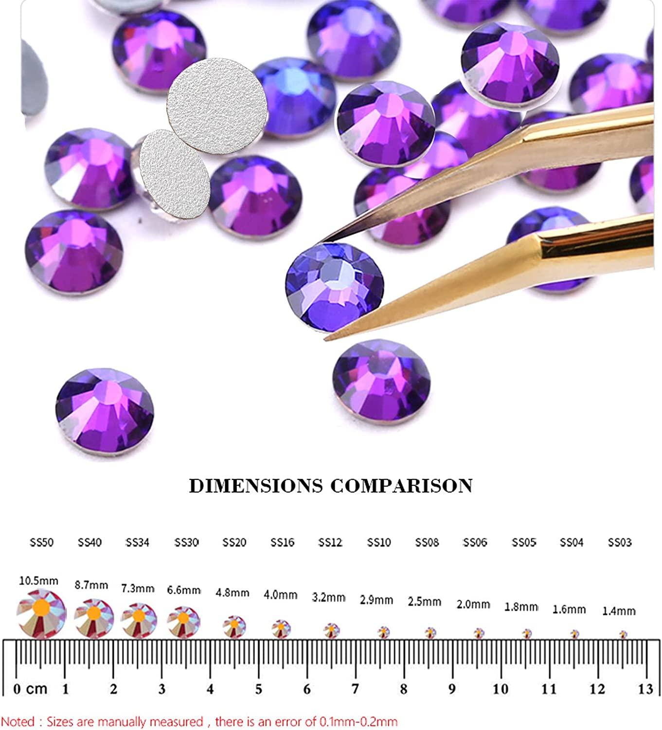 Dowarm 2650 Pieces Glue Fix Flat Back Crystal Rhinestones Round Gems, 6  Sizes 1.5mm - 6.5mm, Flatback Crystals Loose Gemstones for Crafts Nail Face