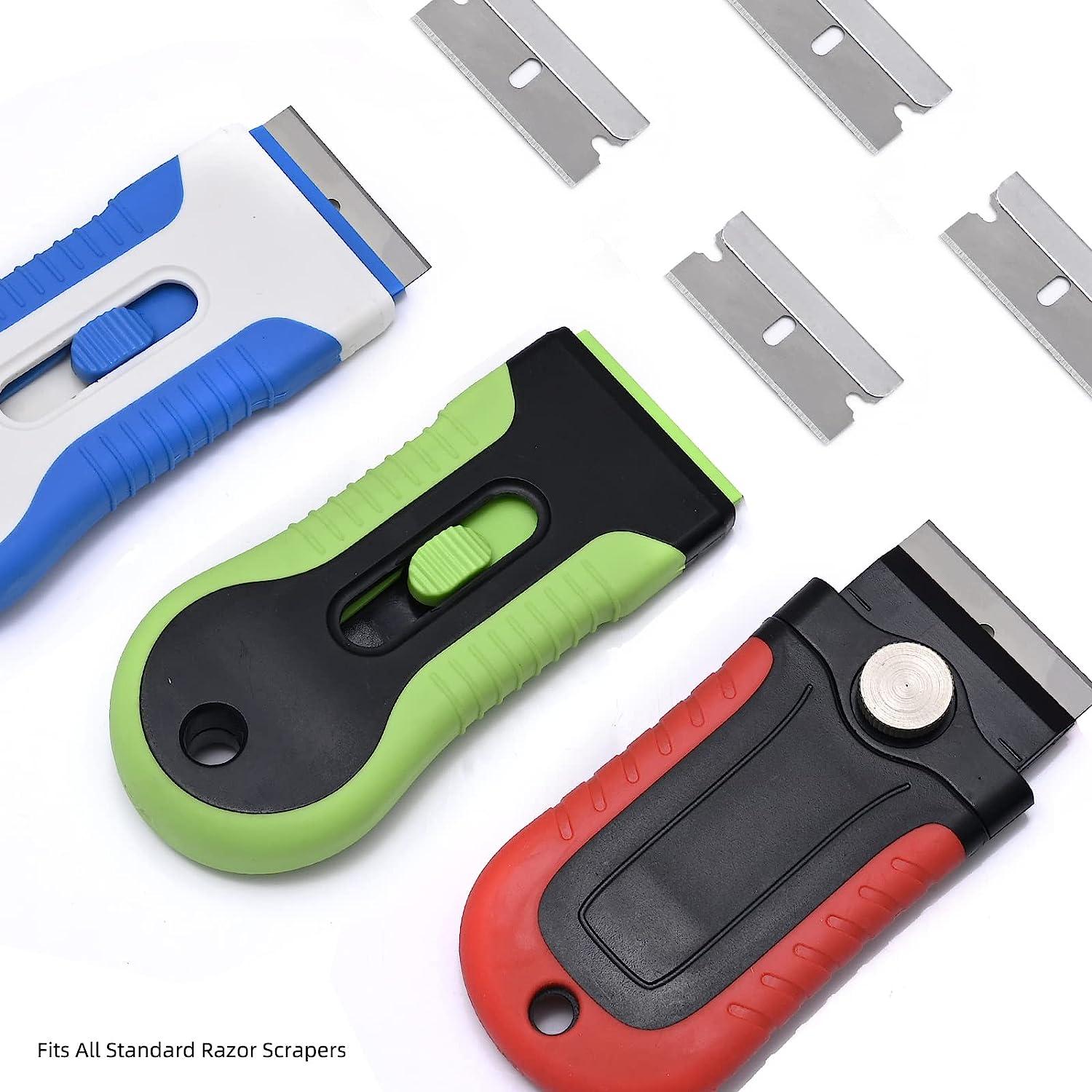 4 Pcs Plastic Razor Blade Scraper and 100 Pcs Blades, Remove Label Decal  Tool， F