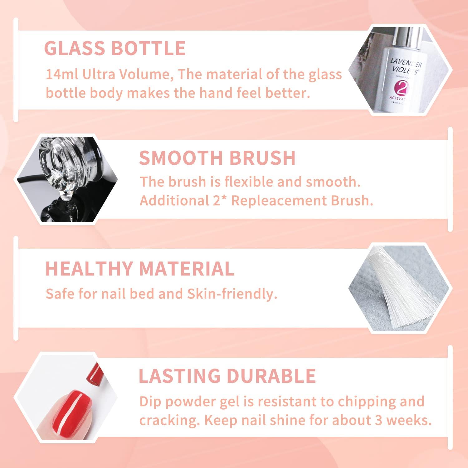 Dip Powder Gel Liquid Set with Activator, Base Top Gel and Brush Saver