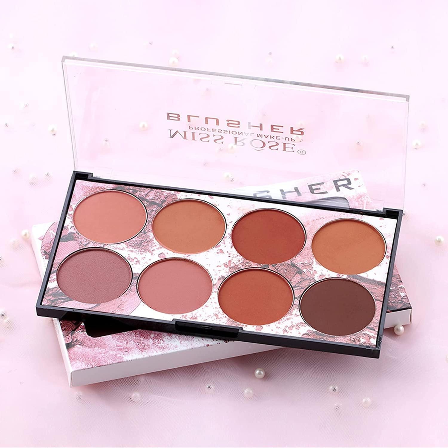 NewBang 8 Colors Blush Palette, Matte Mineral Blush Powder Bright