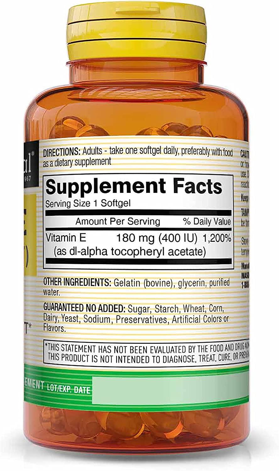 Mason Natural Vitamin E 180 mg (400 IU) 100 Softgels for Antioxidant