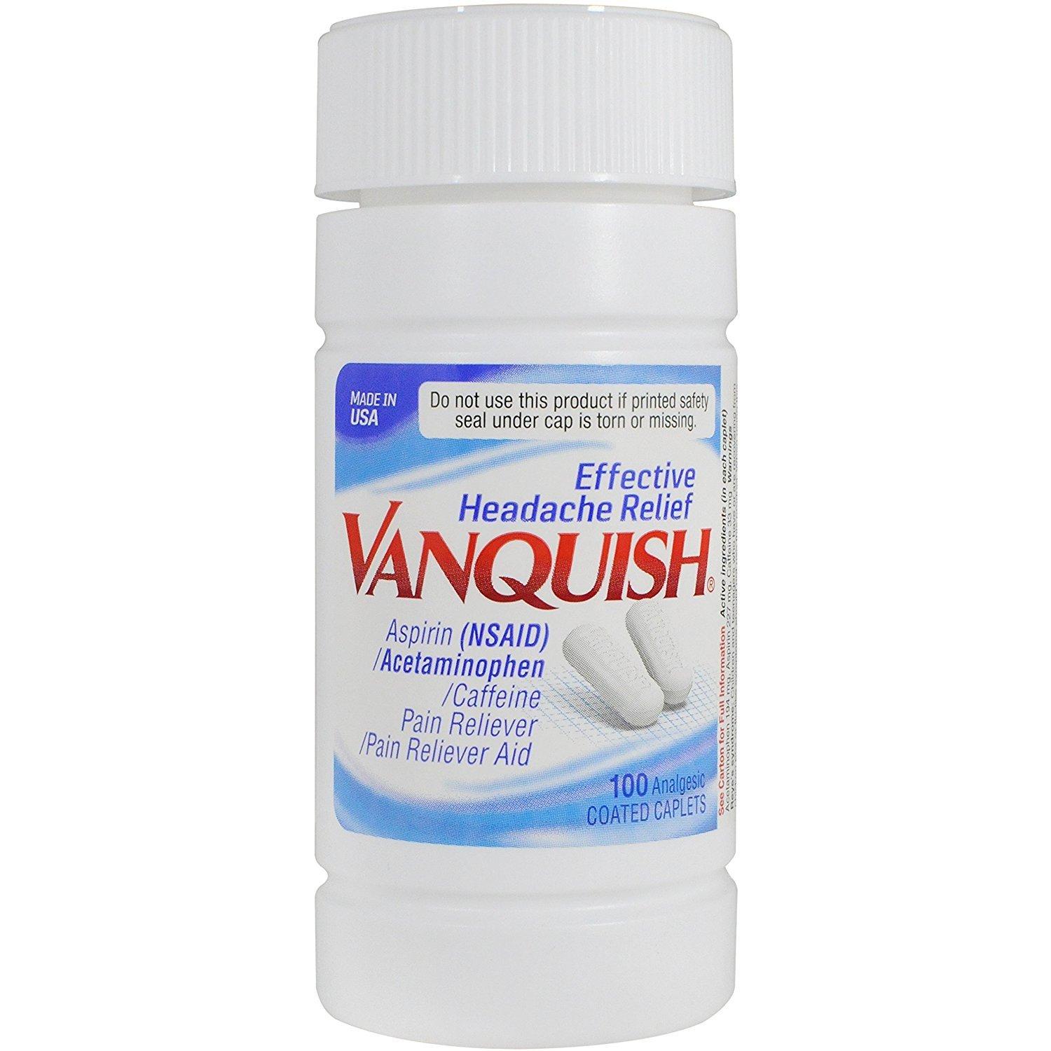 Vanquish Headache Relief Acetaminophen Aspirin Caffeine 100 Caplets
