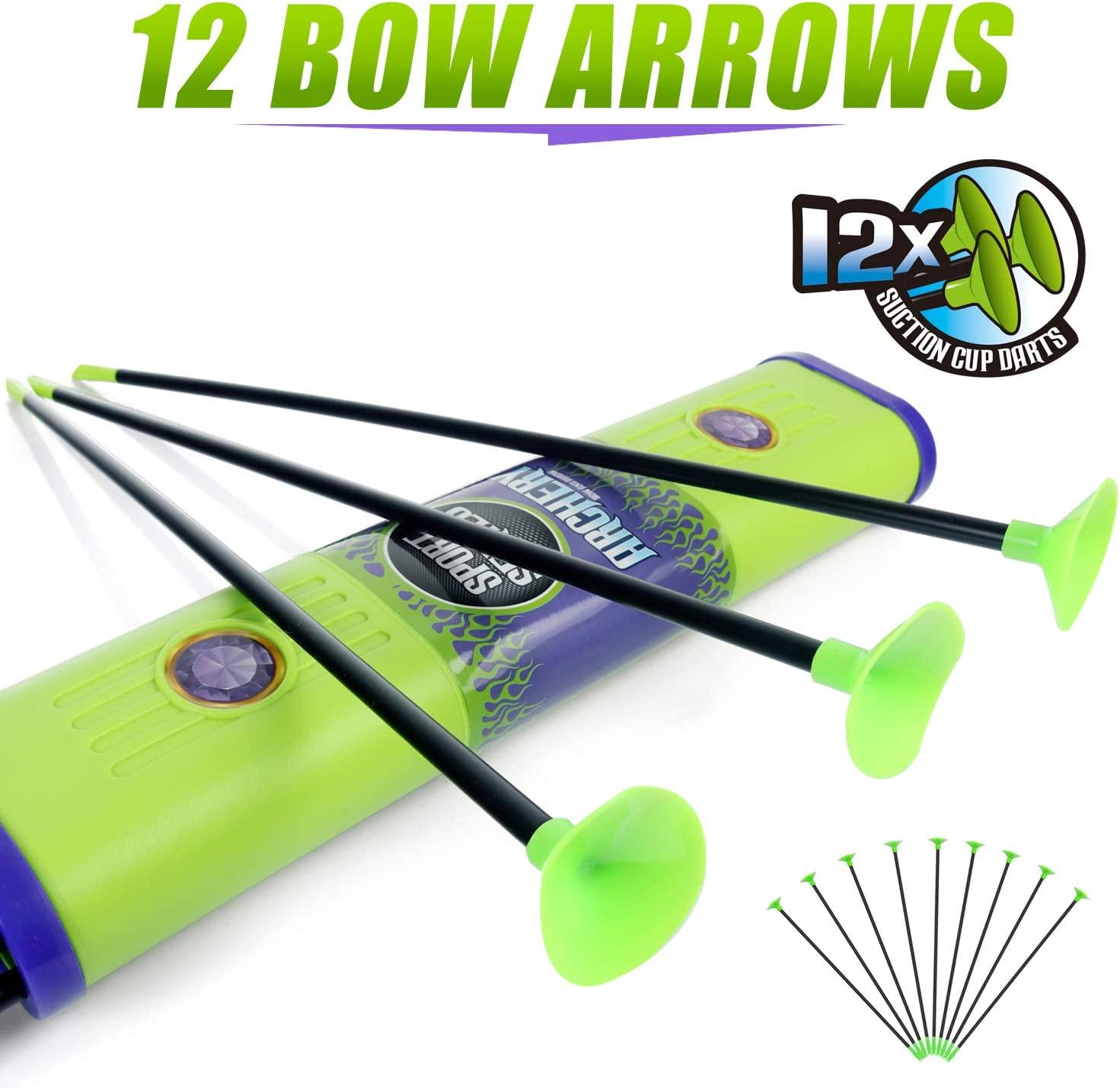 JA-RU Green Bow & Arrow Archery Set (1 Pack) 4 Suction Cup Arrows w/Arrow  Quiver Belt Holder. Kids Toys for Boys & Girls. Outdoor Hunting Games 